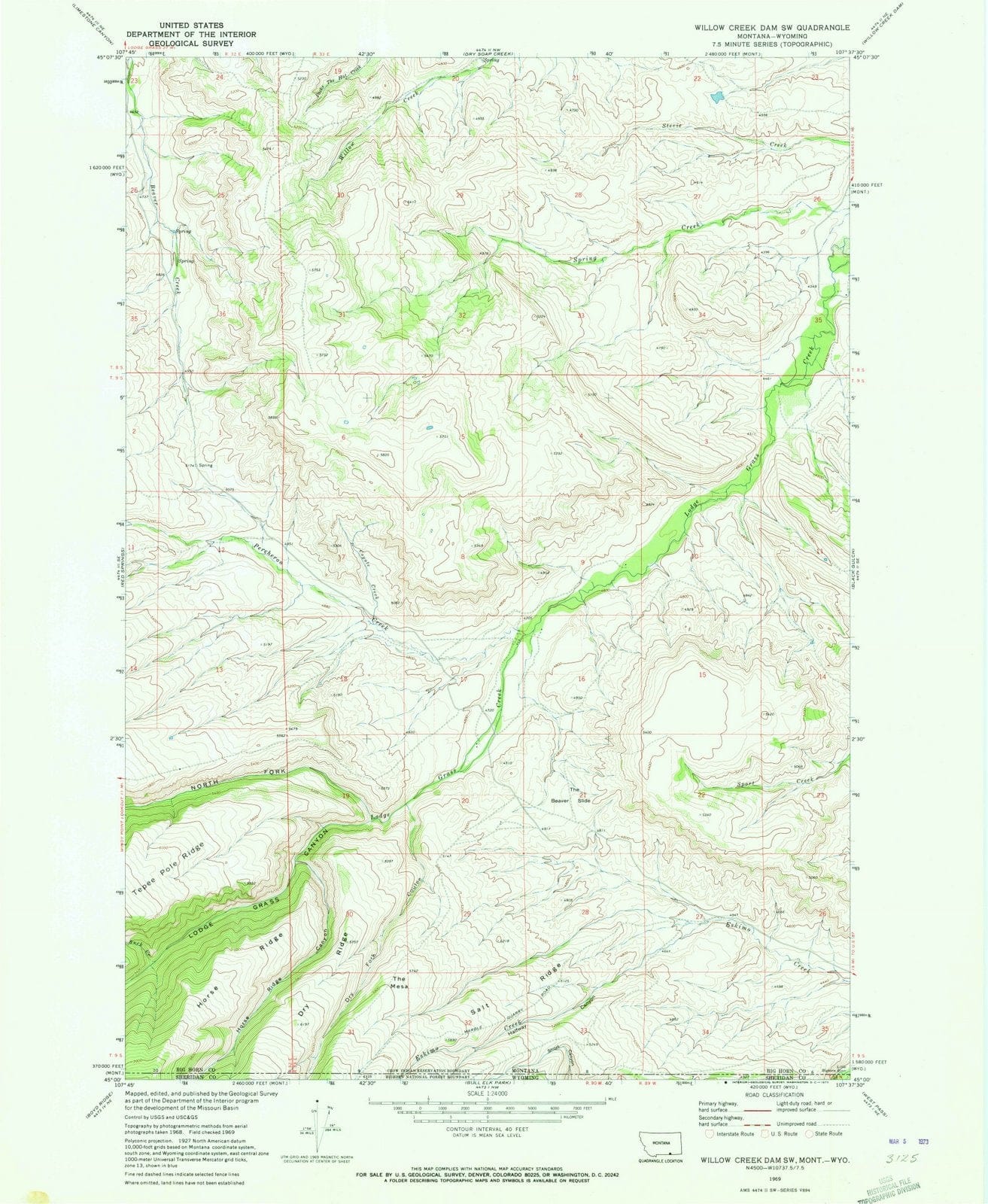 1969 Willow Creek Dam, MT - Montana - USGS Topographic Map