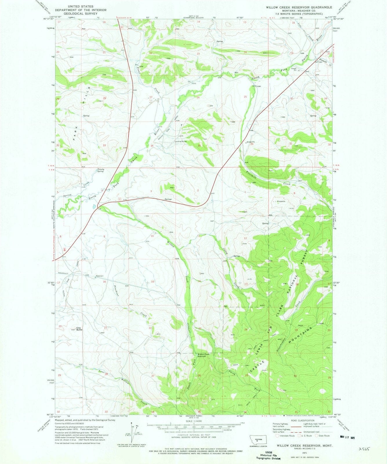 1971 Willow Creek Reservoir, MT - Montana - USGS Topographic Map