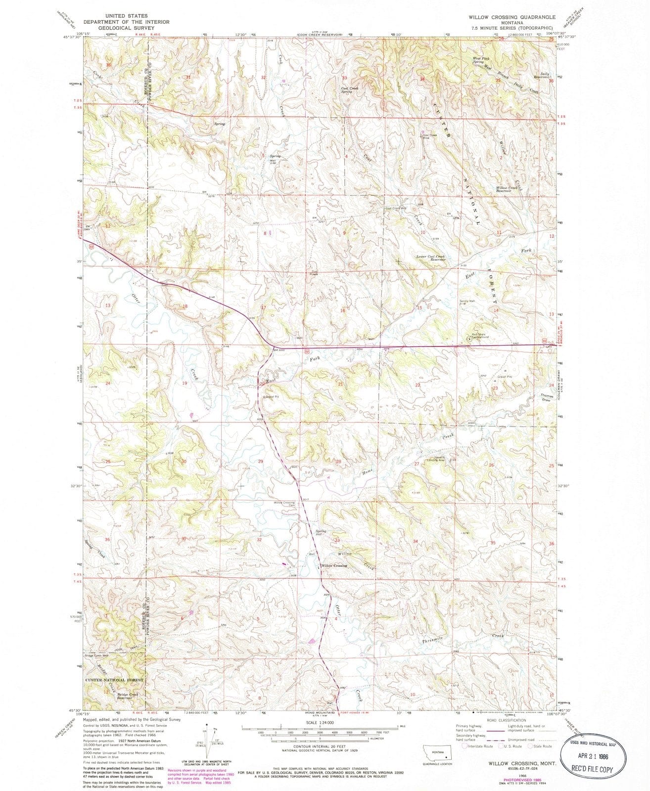 1966 Willow Crossing, MT - Montana - USGS Topographic Map