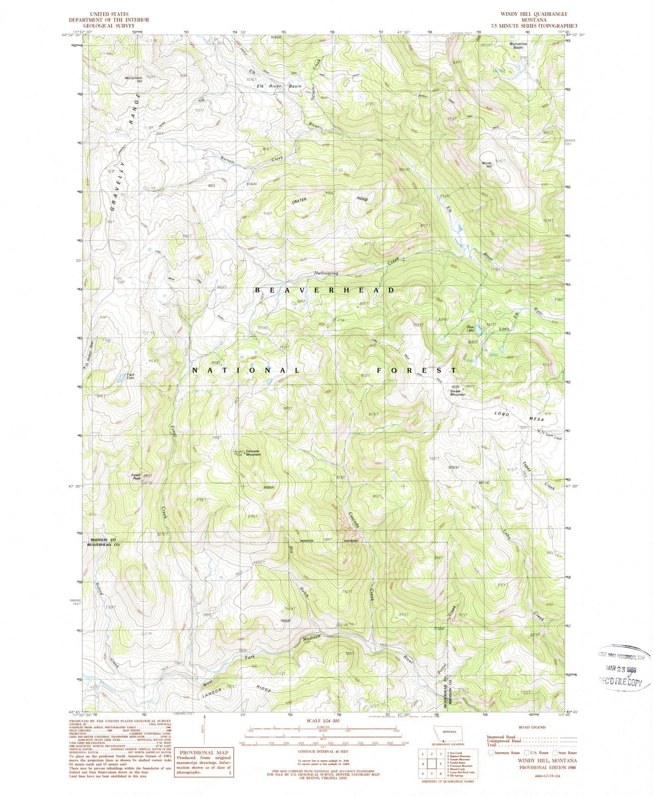 1988 Windy Hill, MT - Montana - USGS Topographic Map