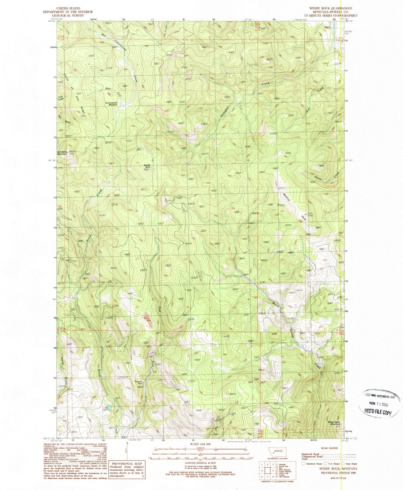 1989 Windy Rock, MT - Montana - USGS Topographic Map