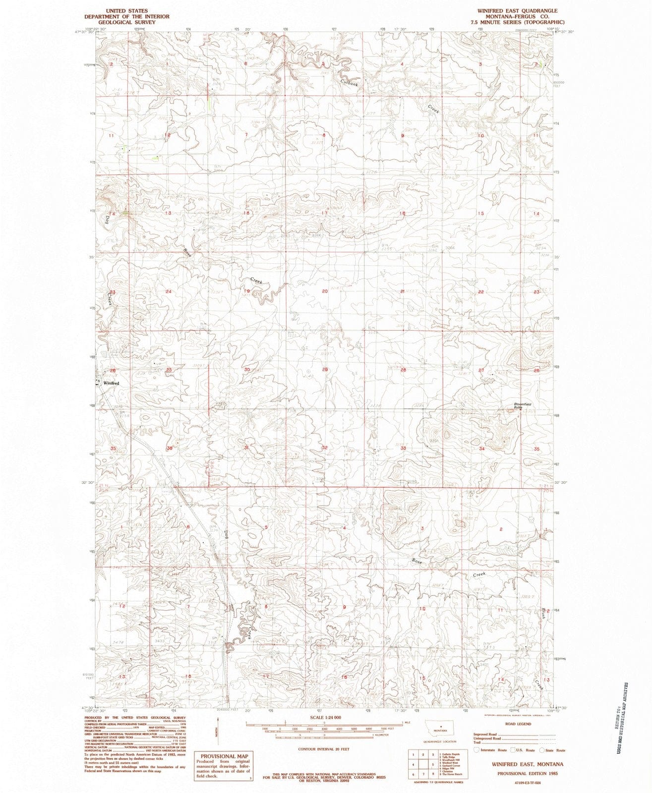 1985 Winifred East, MT - Montana - USGS Topographic Map