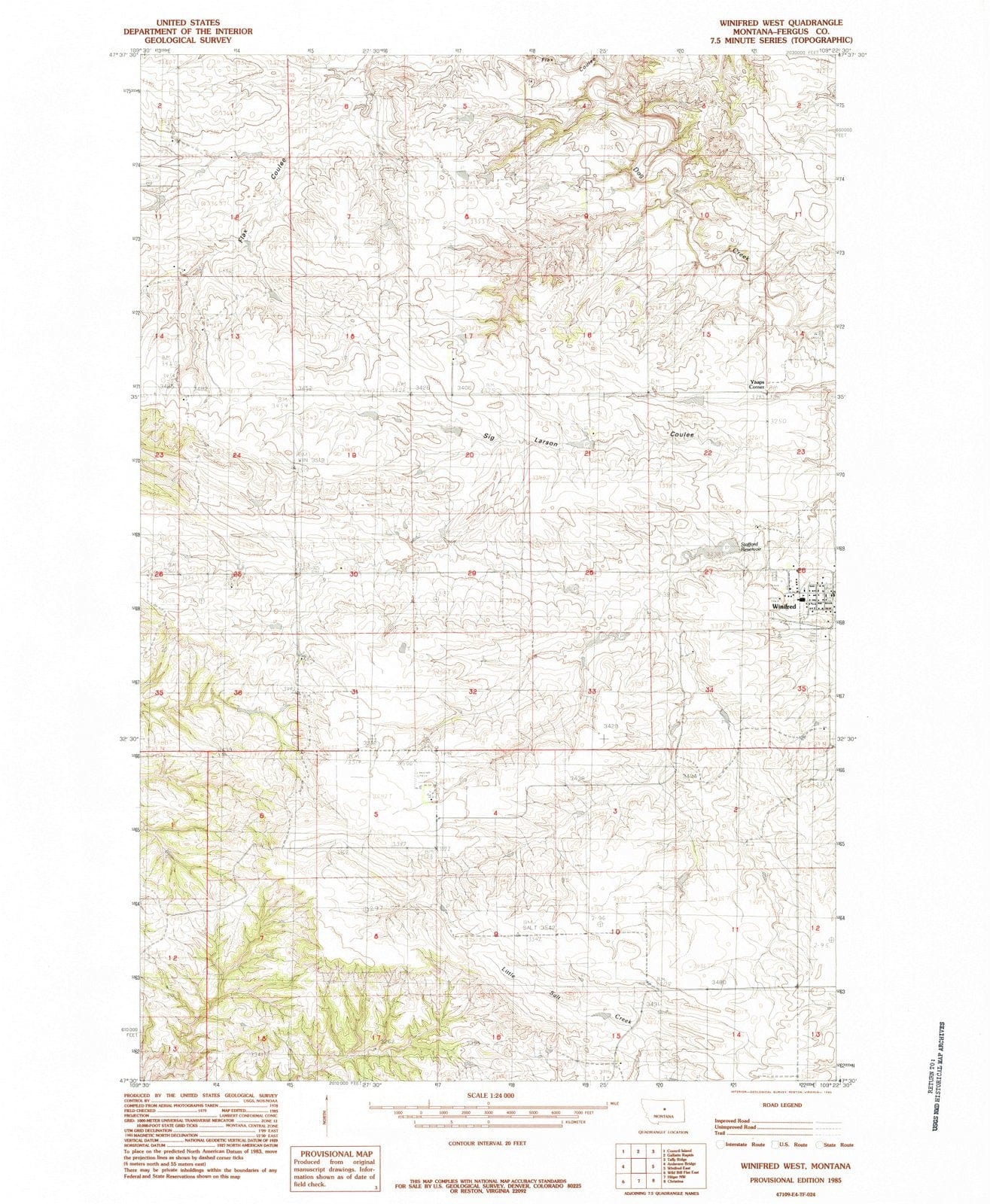 1985 Winifred West, MT - Montana - USGS Topographic Map