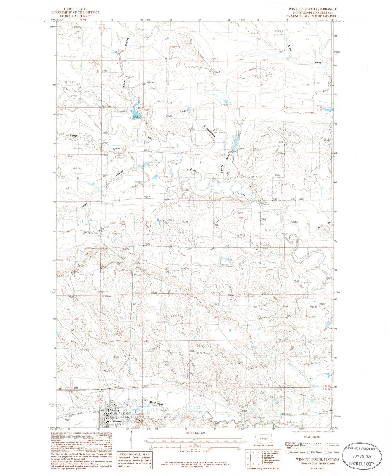 1986 Winnett North, MT - Montana - USGS Topographic Map