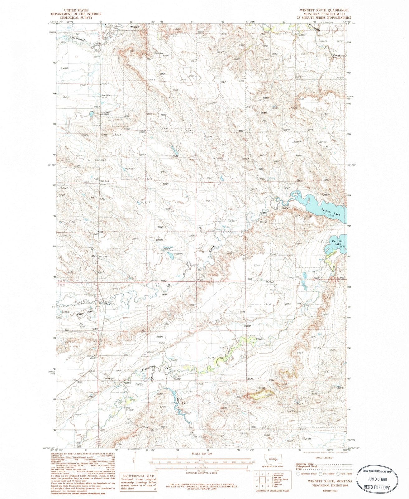 1986 Winnett South, MT - Montana - USGS Topographic Map