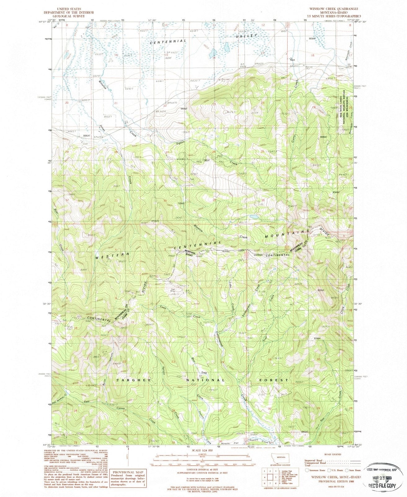 1988 Winslow Creek, MT - Montana - USGS Topographic Map