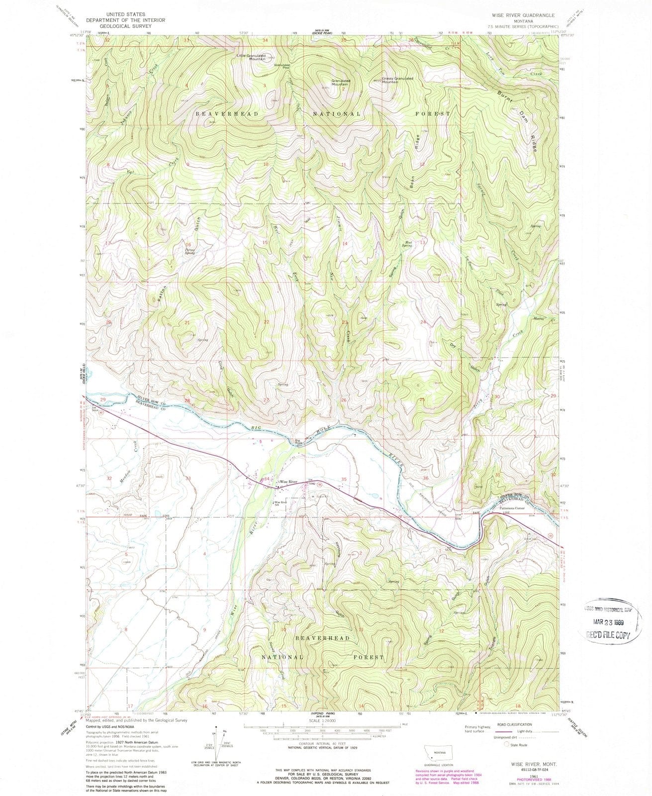 1961 Wise River, MT - Montana - USGS Topographic Map
