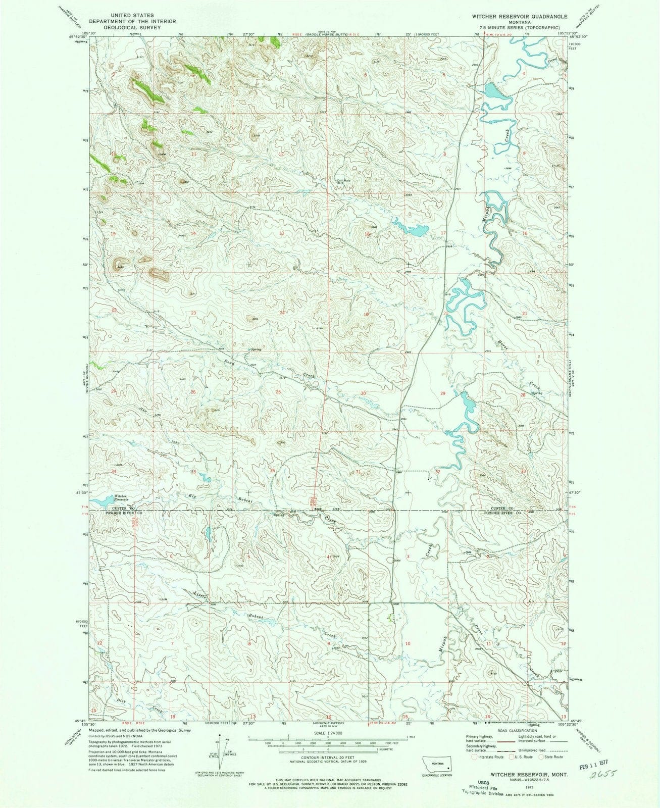 1973 Witcher Reservoir, MT - Montana - USGS Topographic Map