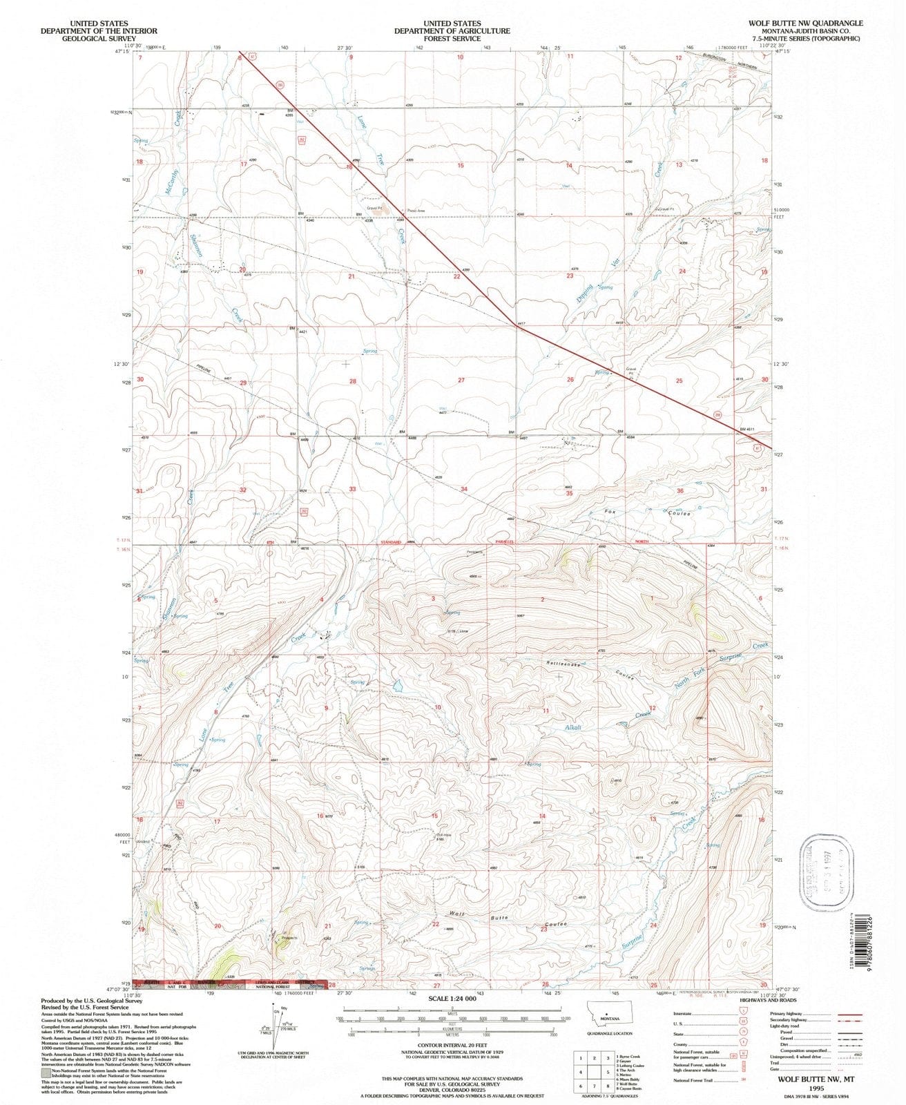 1995 Wolf Butte, MT - Montana - USGS Topographic Map