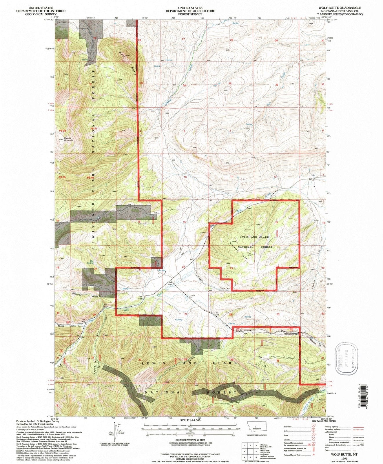 1995 Wolf Butte, MT - Montana - USGS Topographic Map v2