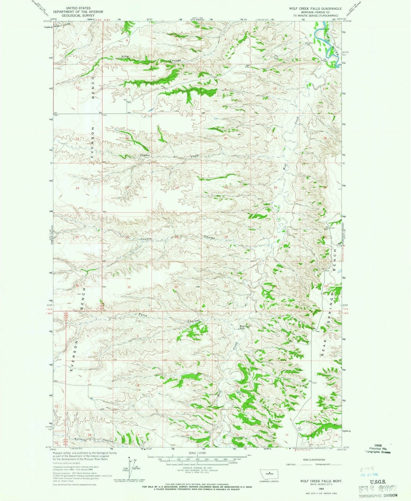 1964 Wolf Creek Falls, MT - Montana - USGS Topographic Map