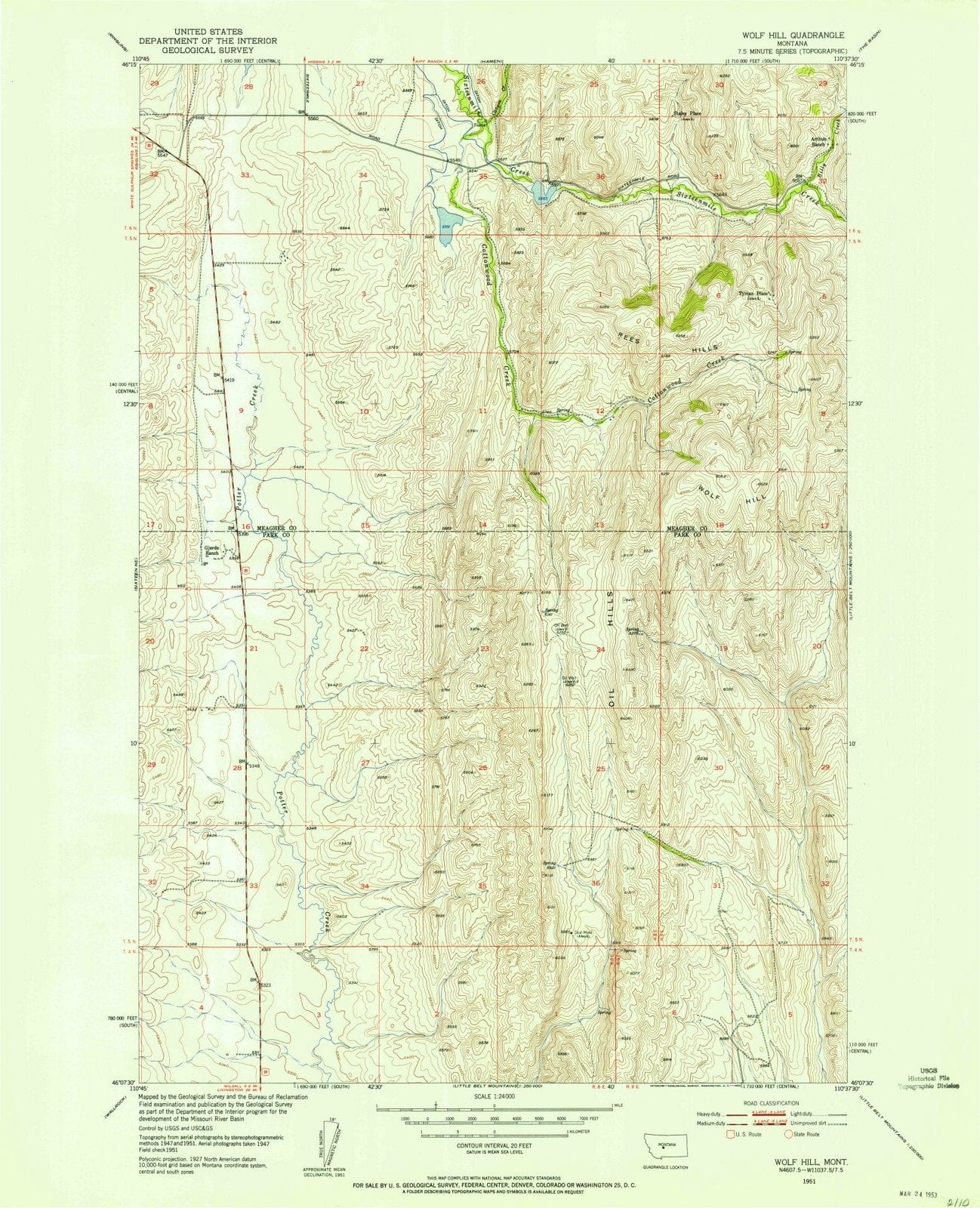 1951 Wolf Hill, MT - Montana - USGS Topographic Map