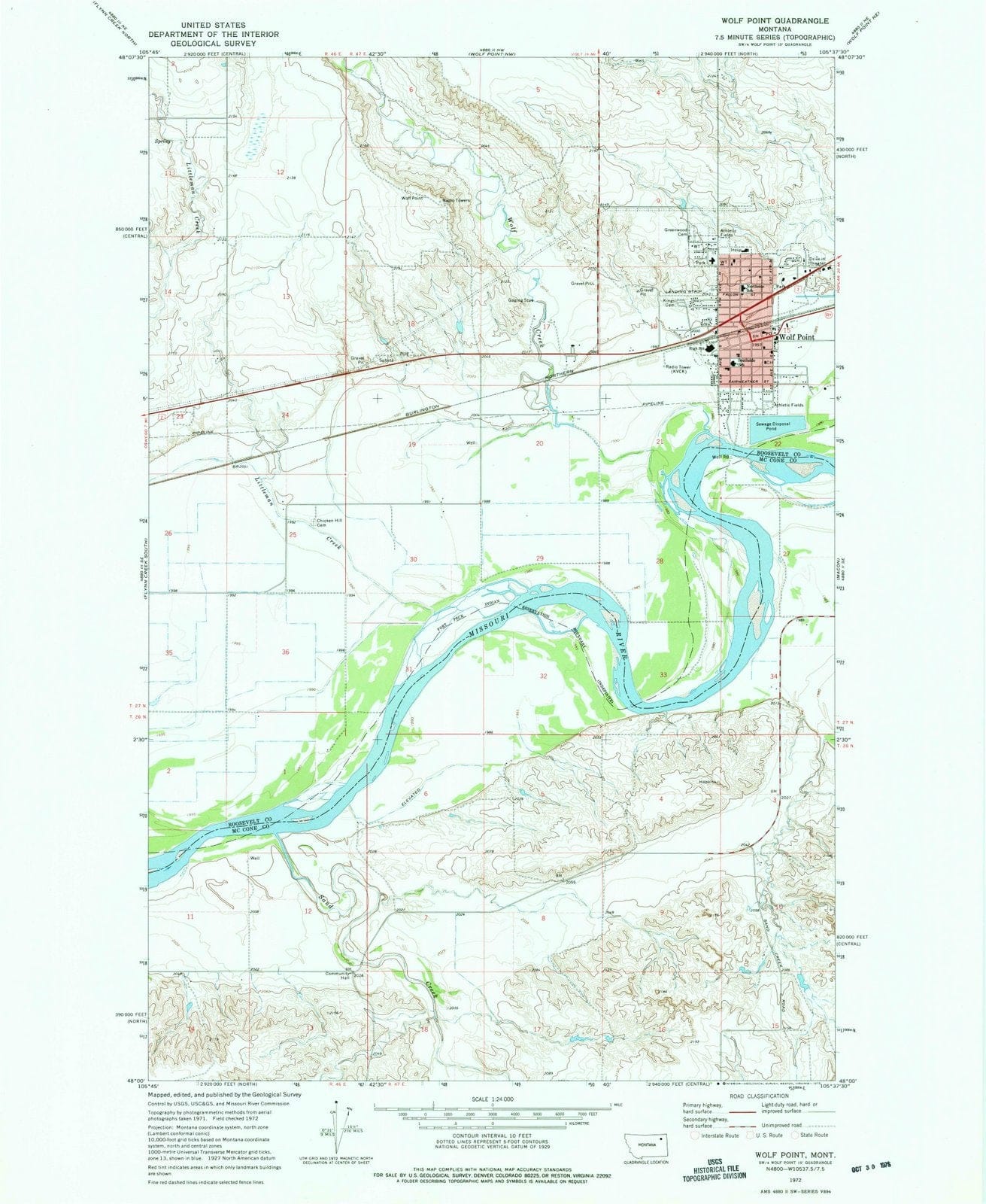 1972 Wolf Point, MT - Montana - USGS Topographic Map