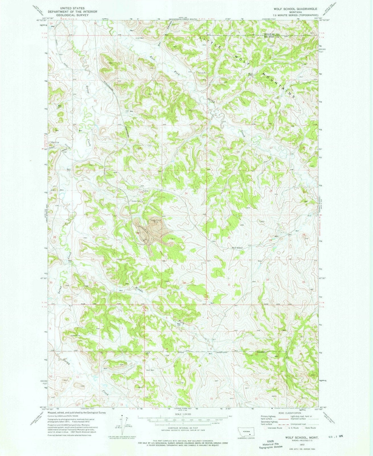 1972 Wolf School, MT - Montana - USGS Topographic Map