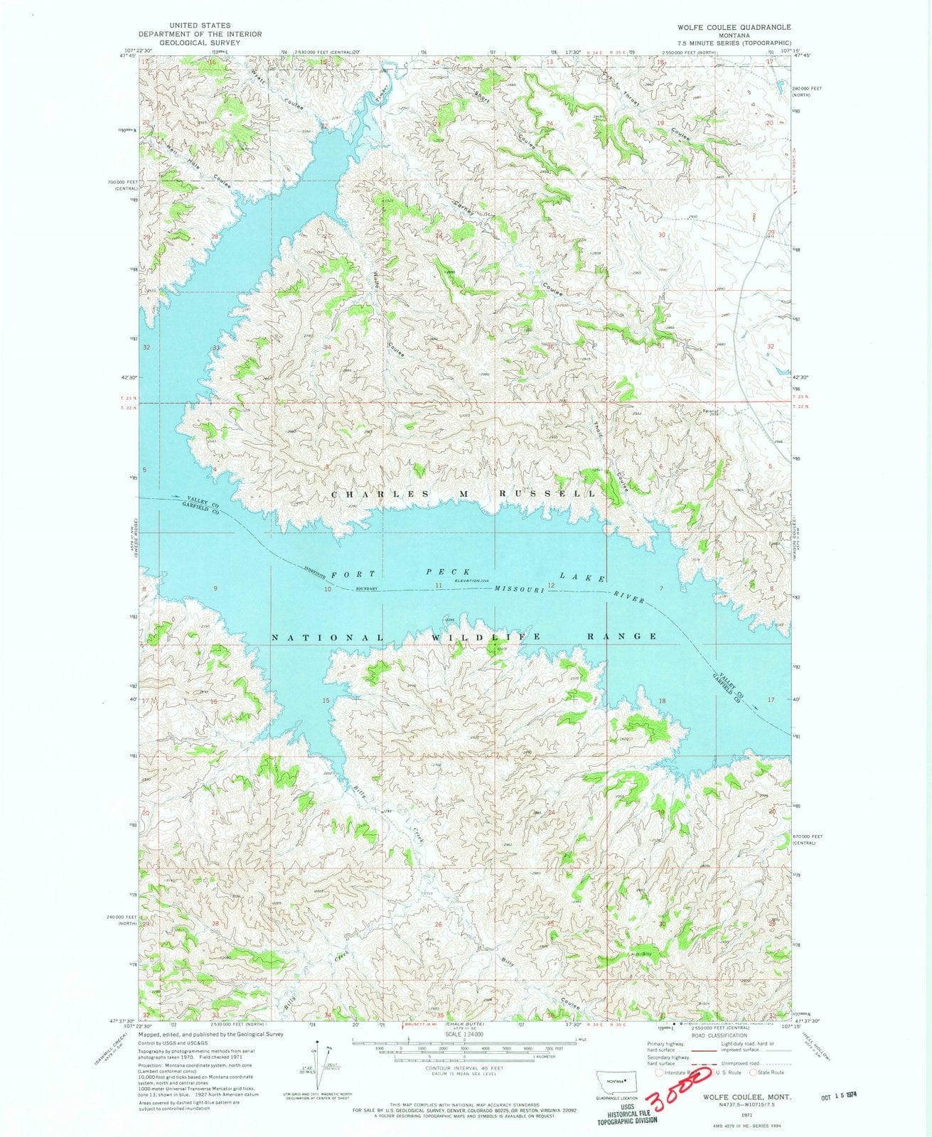 1971 Wolfe Coulee, MT - Montana - USGS Topographic Map