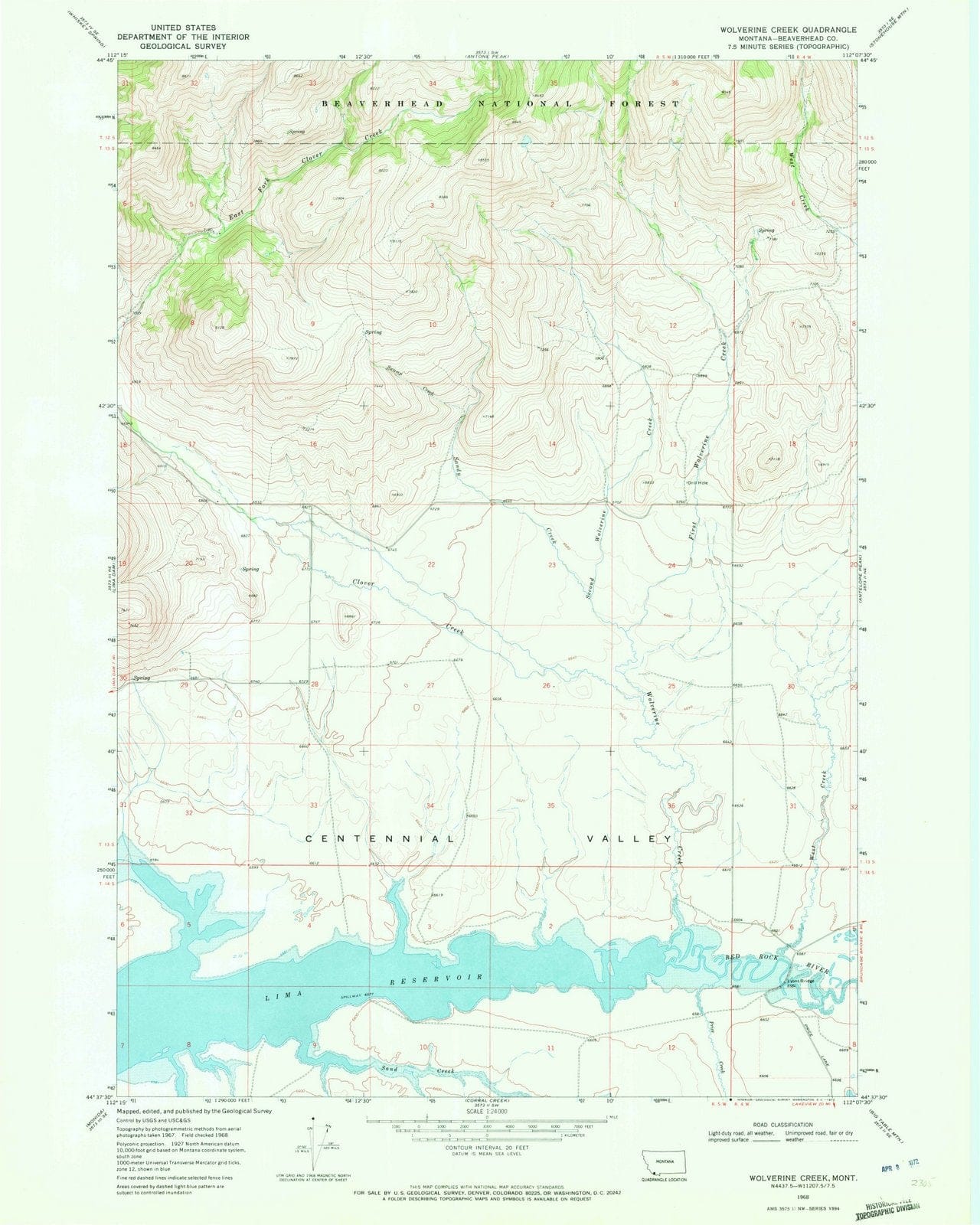1968 Wolverine Creek, MT - Montana - USGS Topographic Map