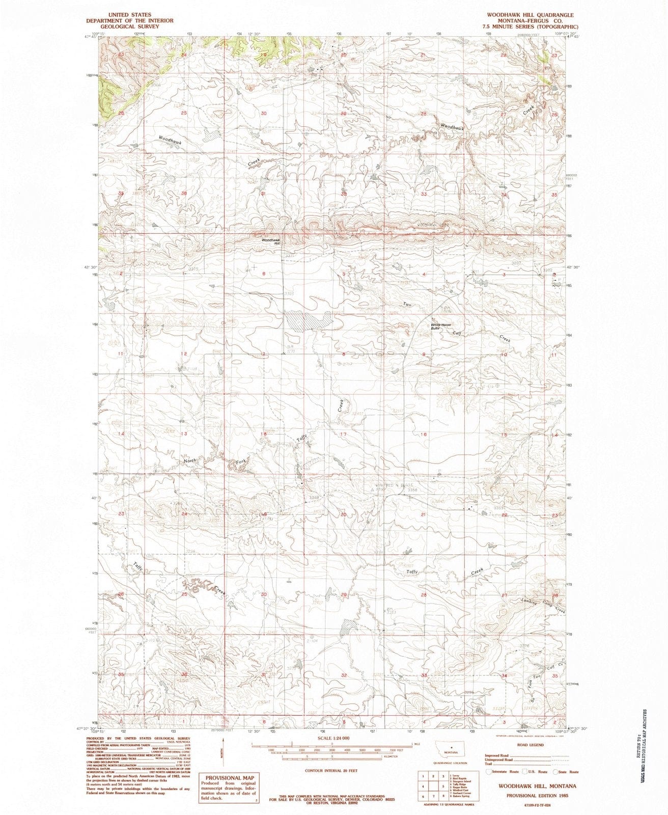 1985 Woodhawk Hill, MT - Montana - USGS Topographic Map