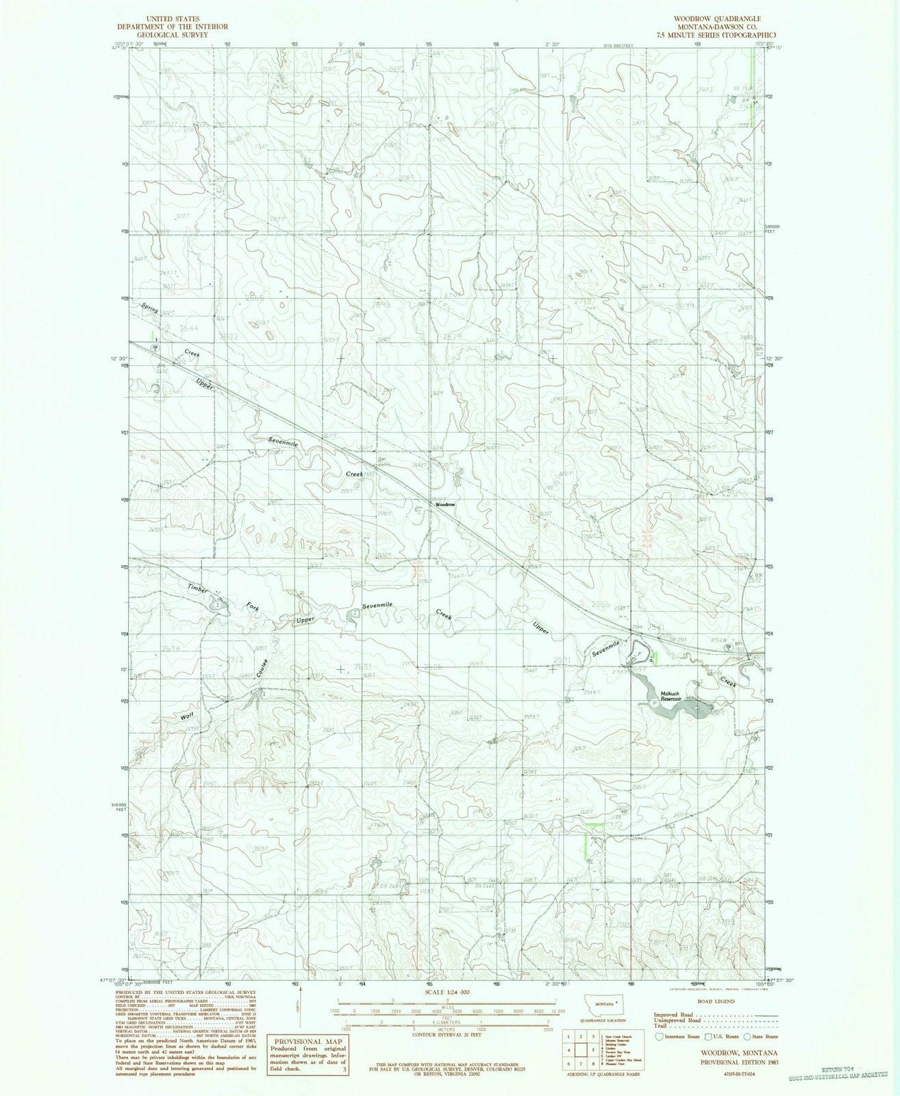 1983 Woodrow, MT - Montana - USGS Topographic Map