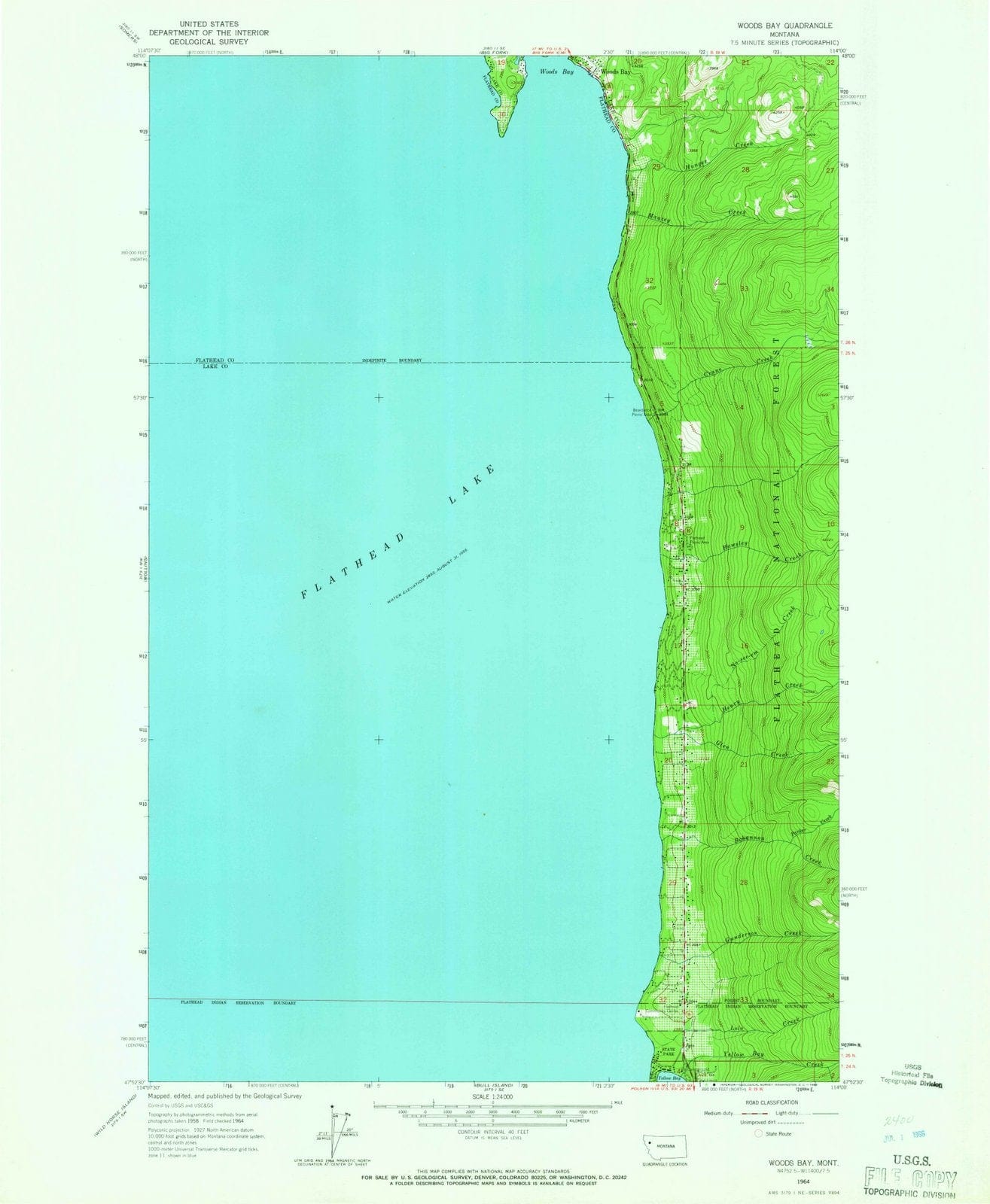 1964 Woods Bay, MT - Montana - USGS Topographic Map