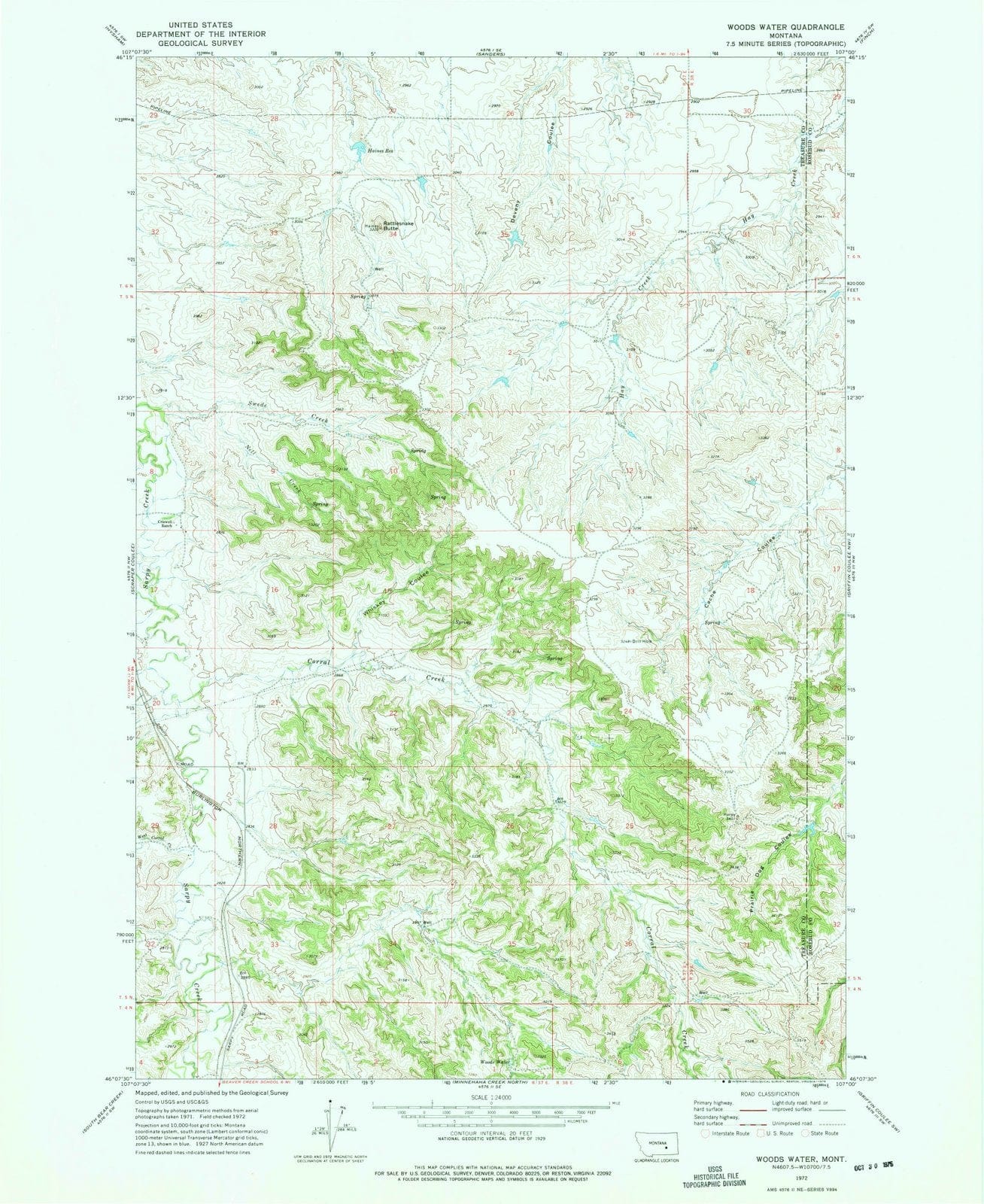 1972 Woods Water, MT - Montana - USGS Topographic Map