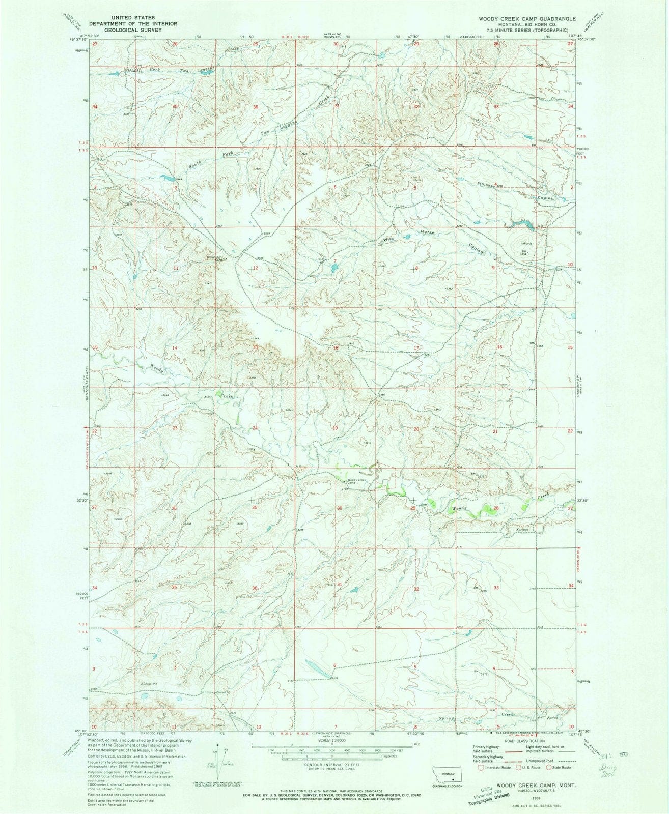 1969 Woody Creek Camp, MT - Montana - USGS Topographic Map