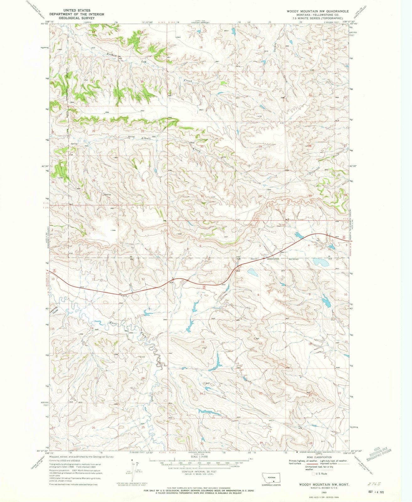 1969 Woody Mountain, MT - Montana - USGS Topographic Map