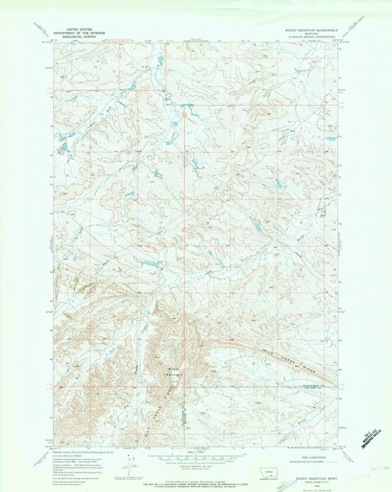 1969 Woody Mountain, MT - Montana - USGS Topographic Map v3