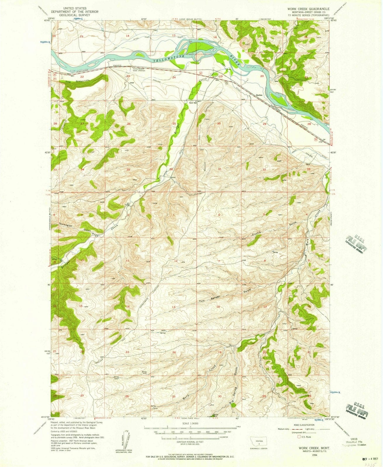 1956 Work Creek, MT - Montana - USGS Topographic Map