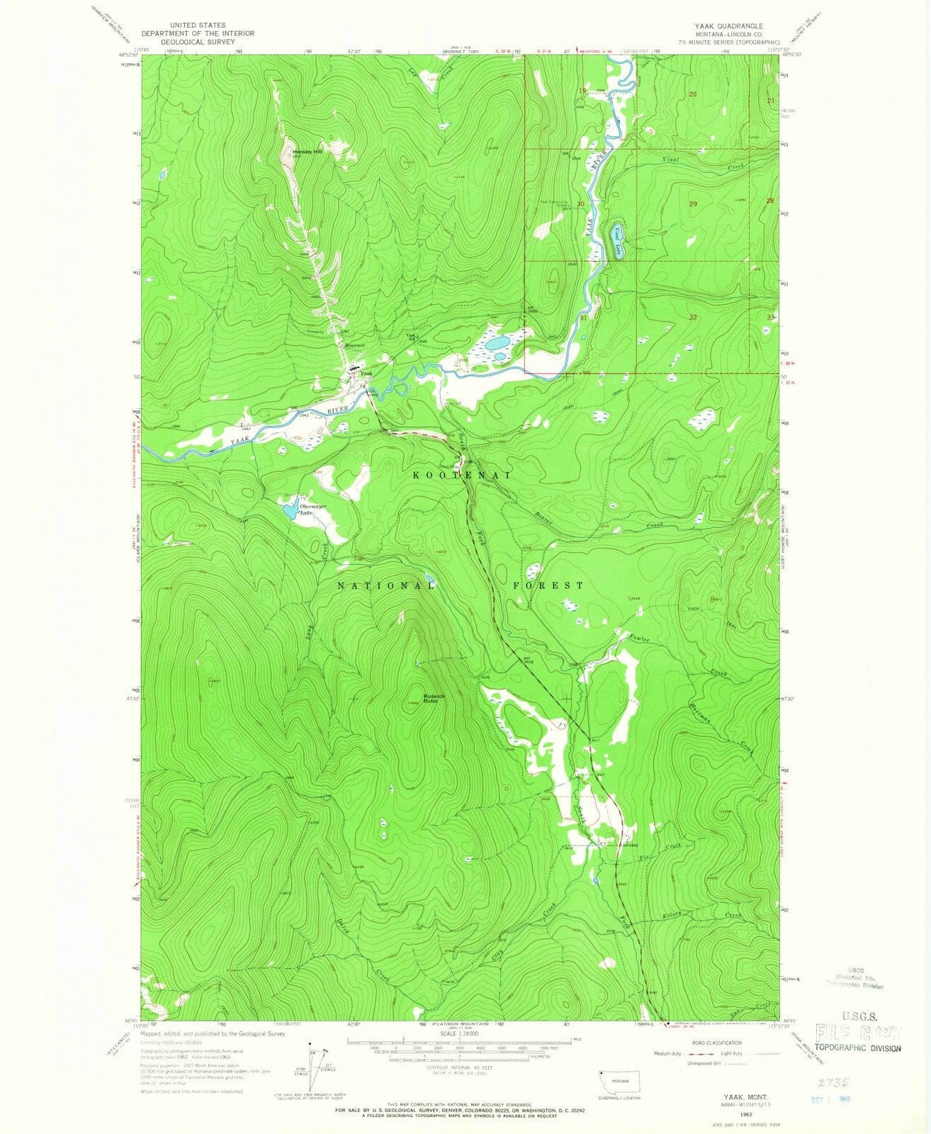 1963 Yaak, MT - Montana - USGS Topographic Map