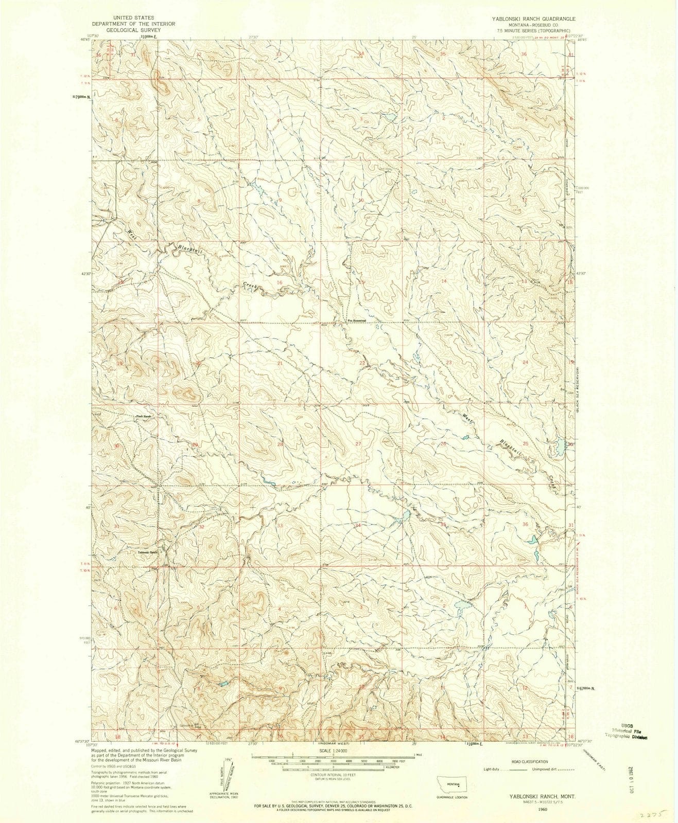 1960 Yablonski Ranch, MT - Montana - USGS Topographic Map