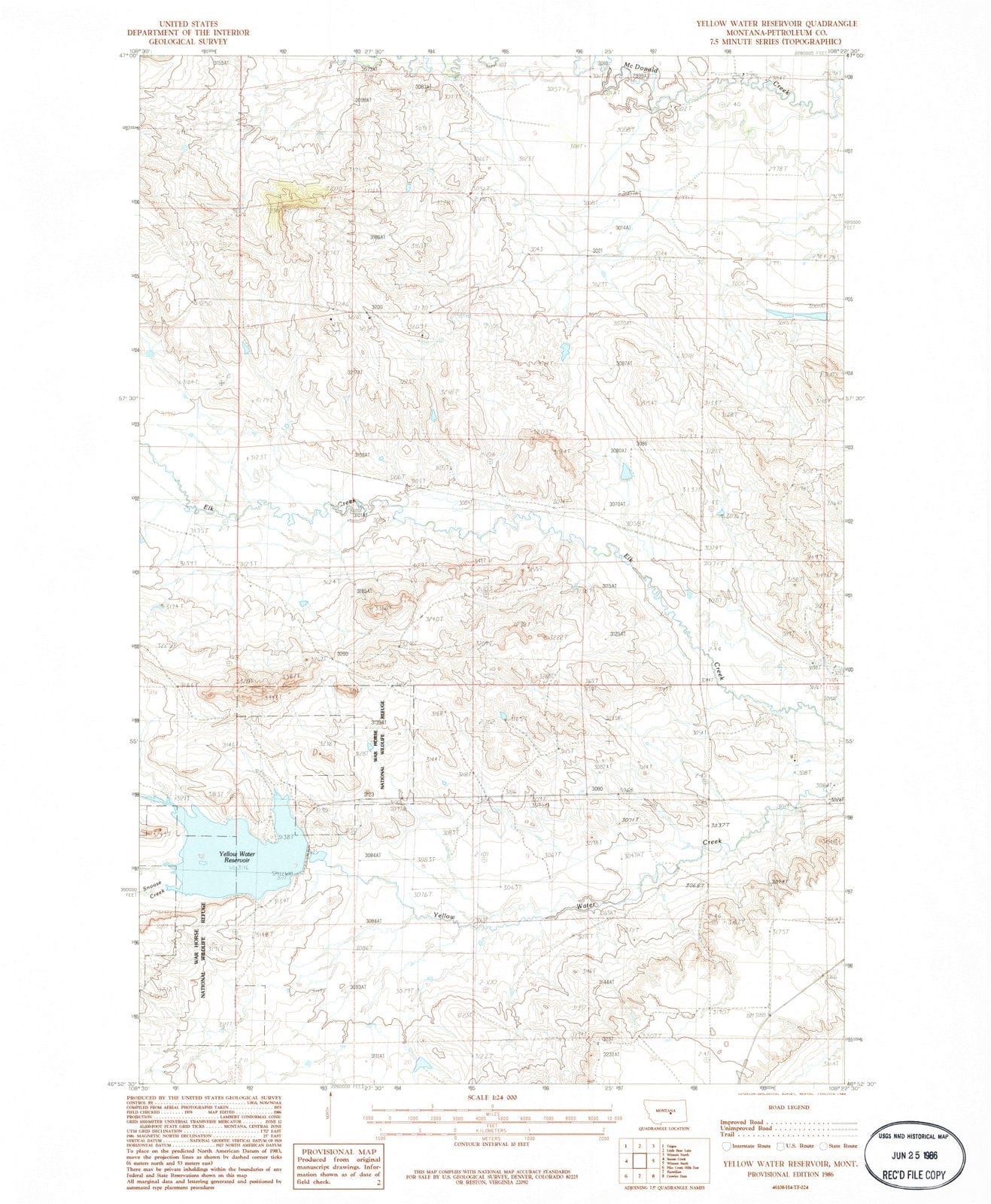1986 Yellow Water Reservoir, MT - Montana - USGS Topographic Map
