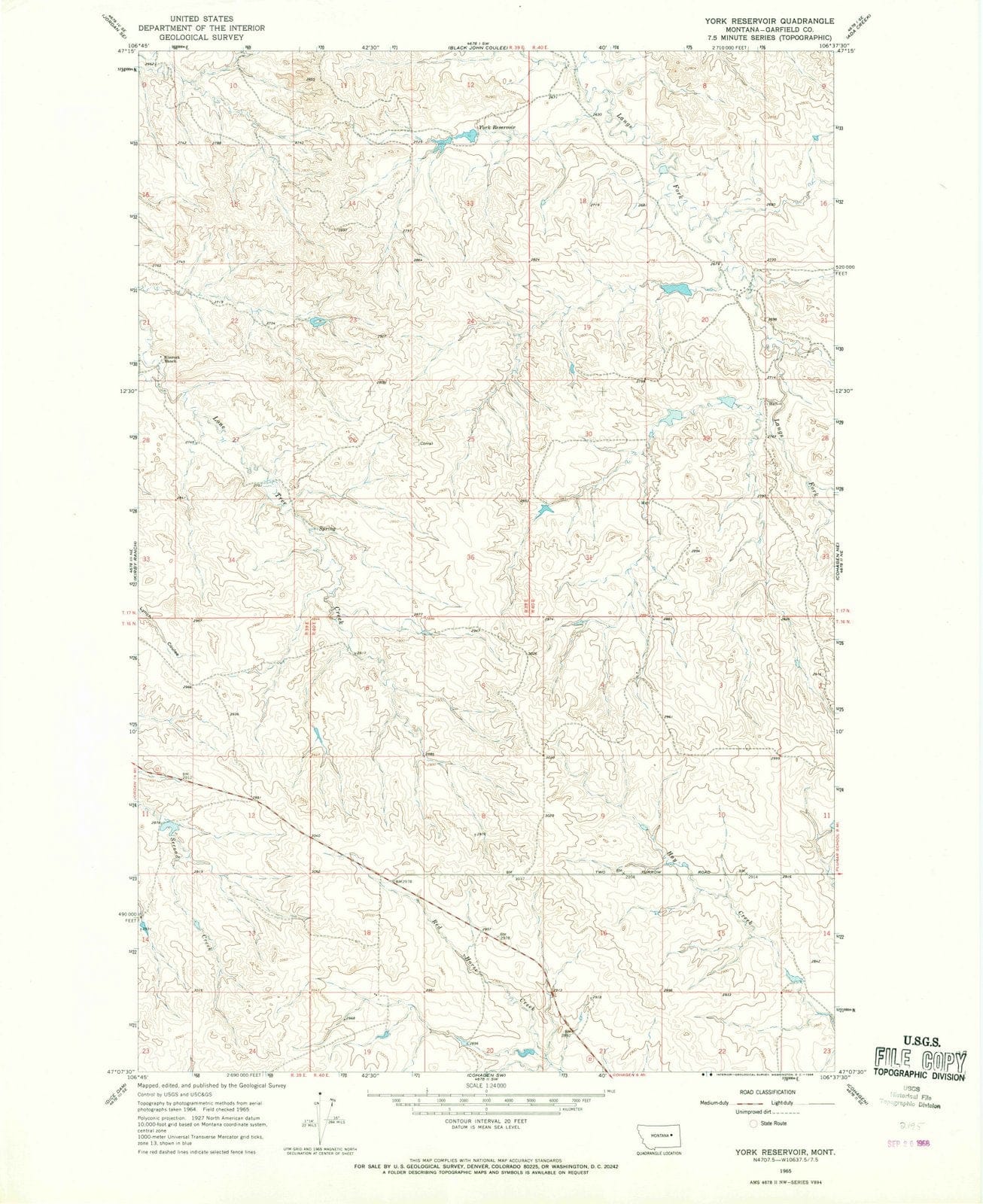 1965 York Reservoir, MT - Montana - USGS Topographic Map