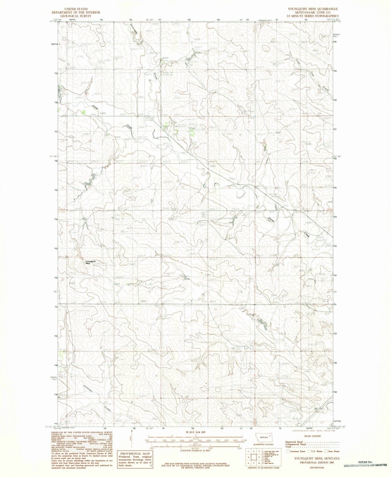 1983 Youngquist Mine, MT - Montana - USGS Topographic Map