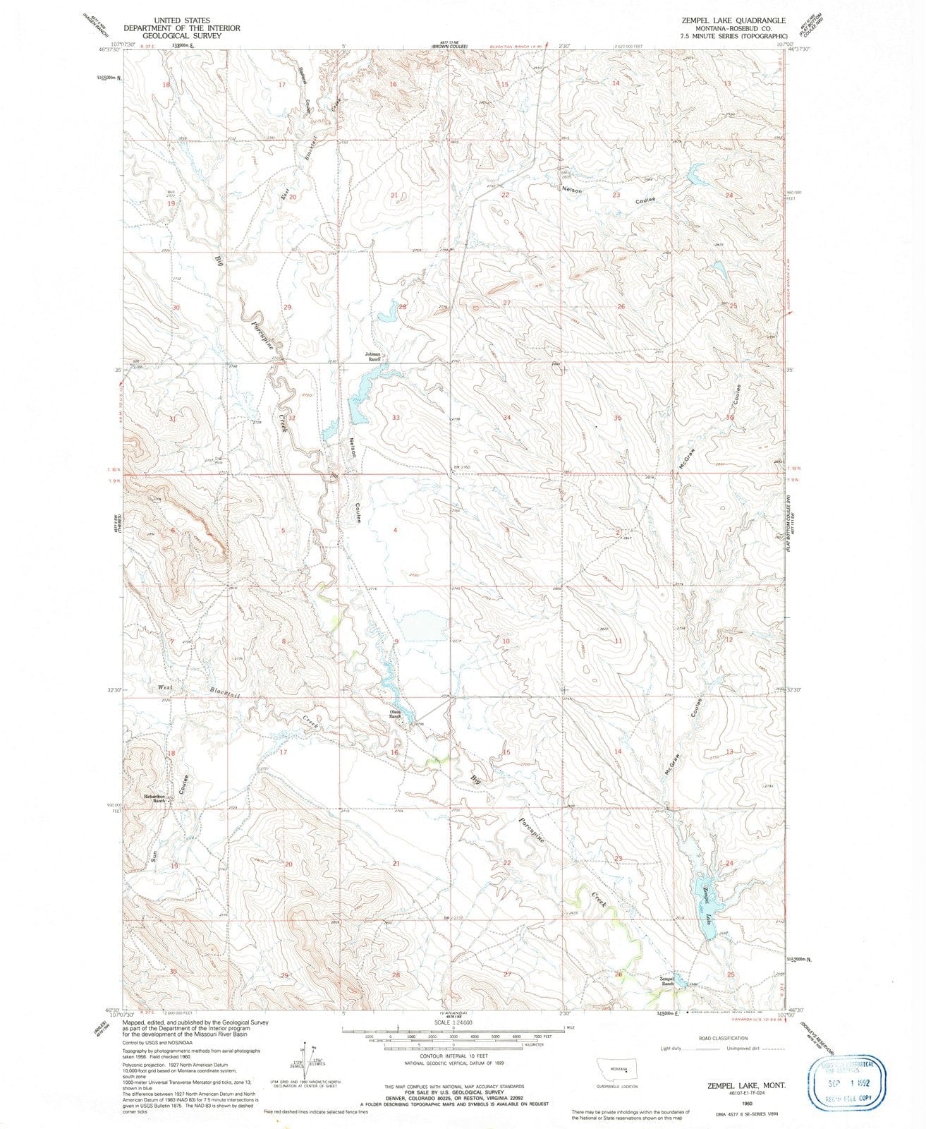 1960 Zempel Lake, MT - Montana - USGS Topographic Map