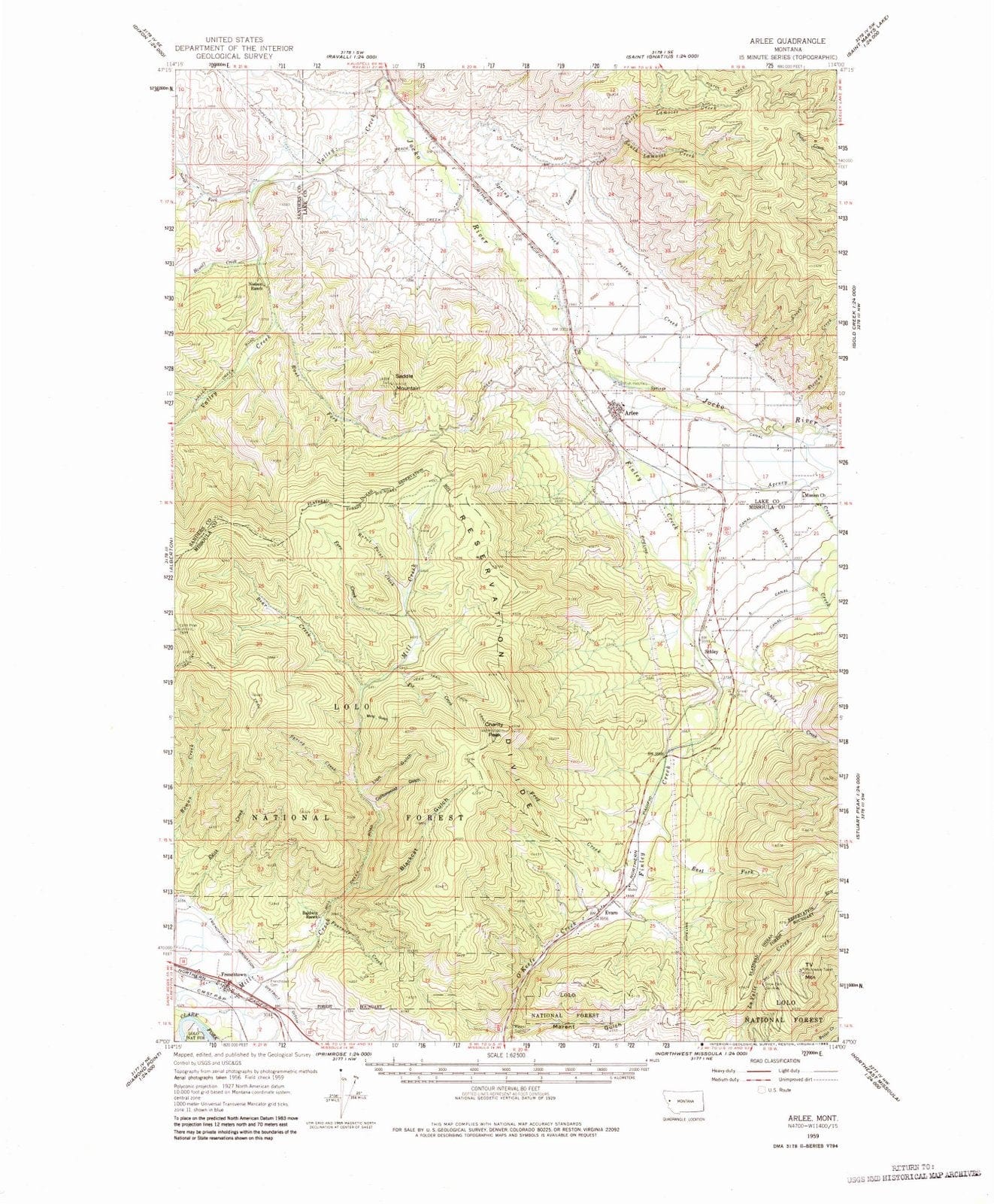 1959 Arlee, MT - Montana - USGS Topographic Map