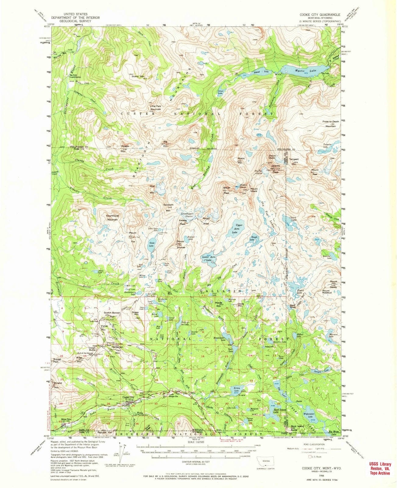 1956 Cooke City, MT - Montana - USGS Topographic Map