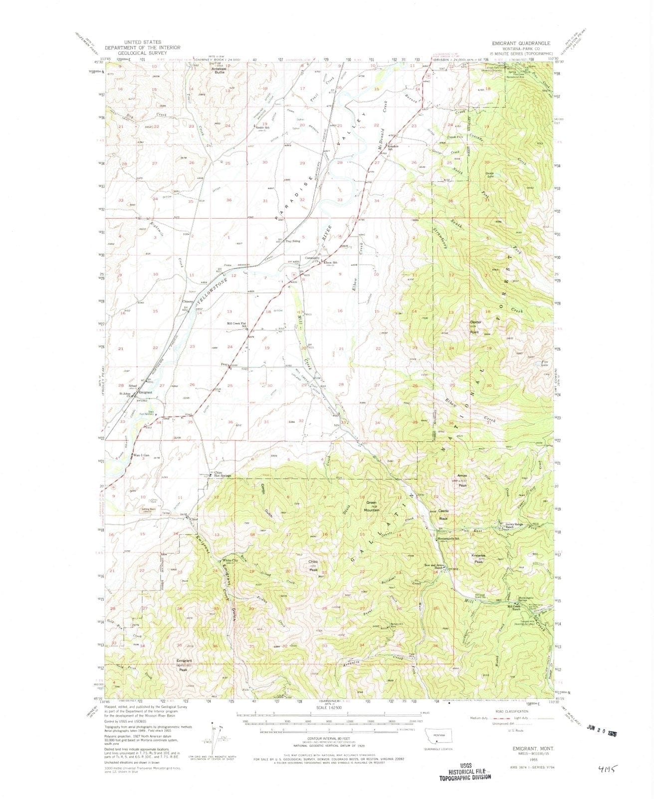 1955 Emigrant, MT - Montana - USGS Topographic Map