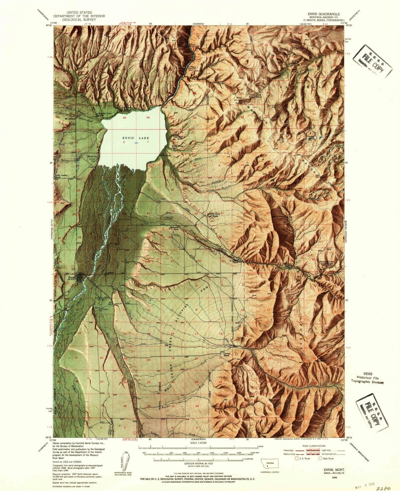 1949 Ennis, MT - Montana - USGS Topographic Map