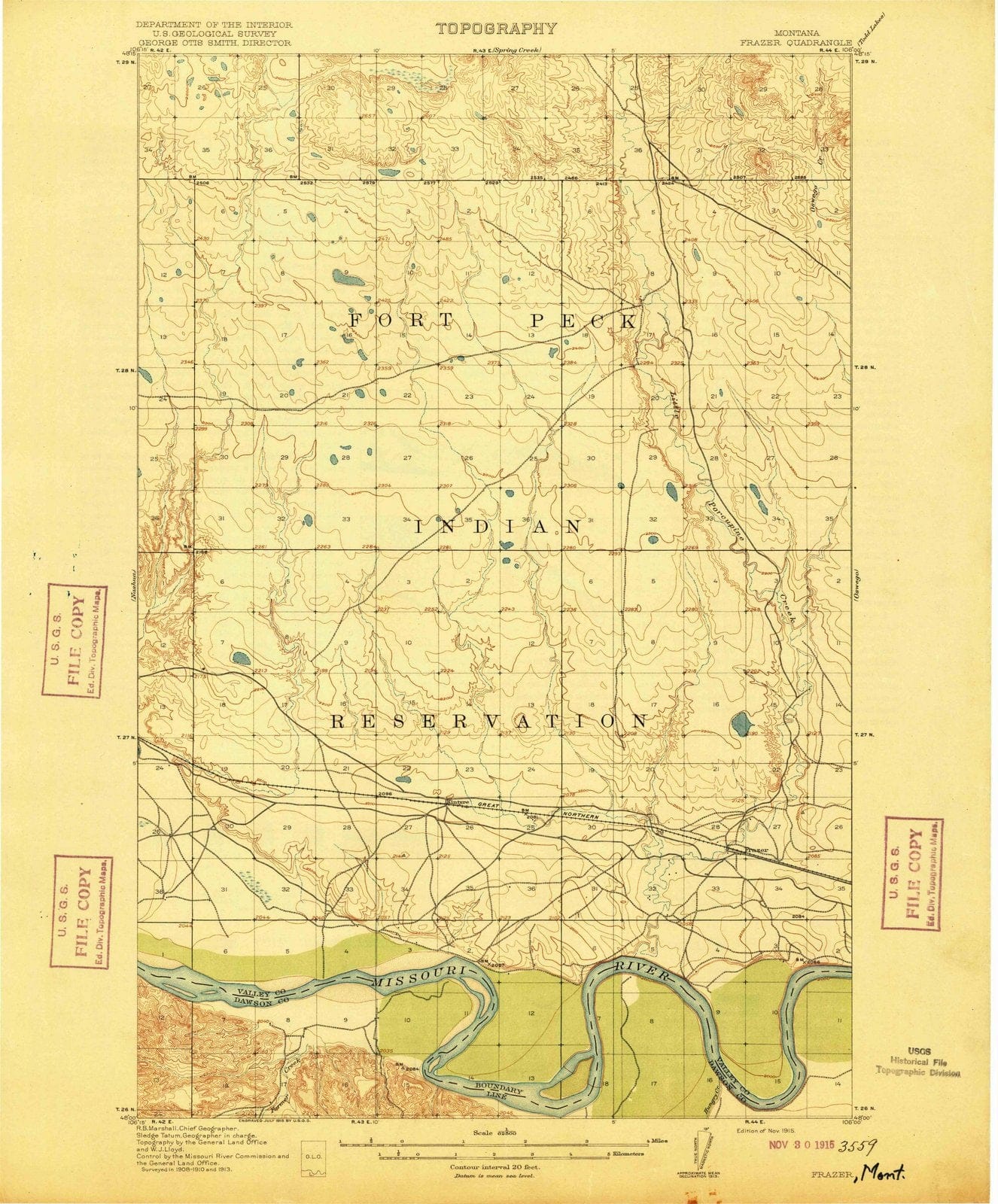 1915 Frazer, MT - Montana - USGS Topographic Map