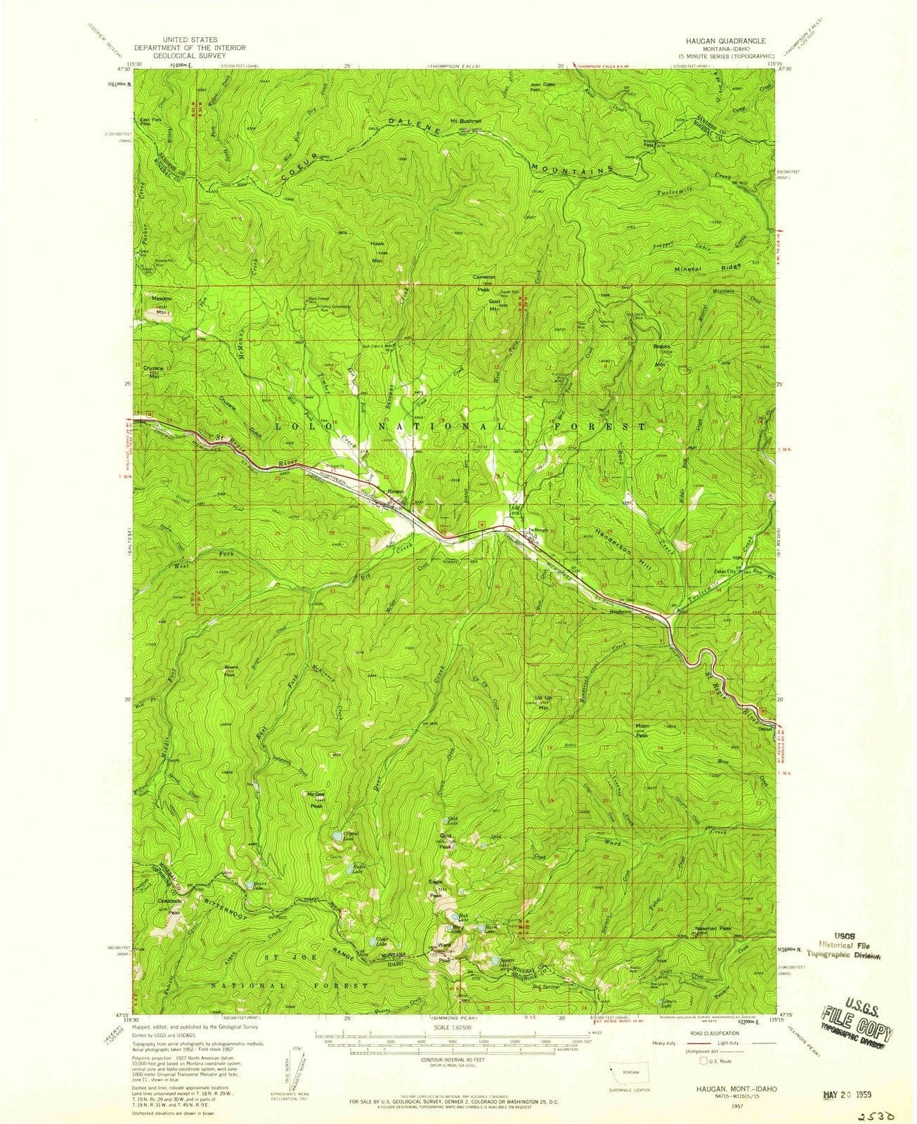 1957 Haugan, MT - Montana - USGS Topographic Map