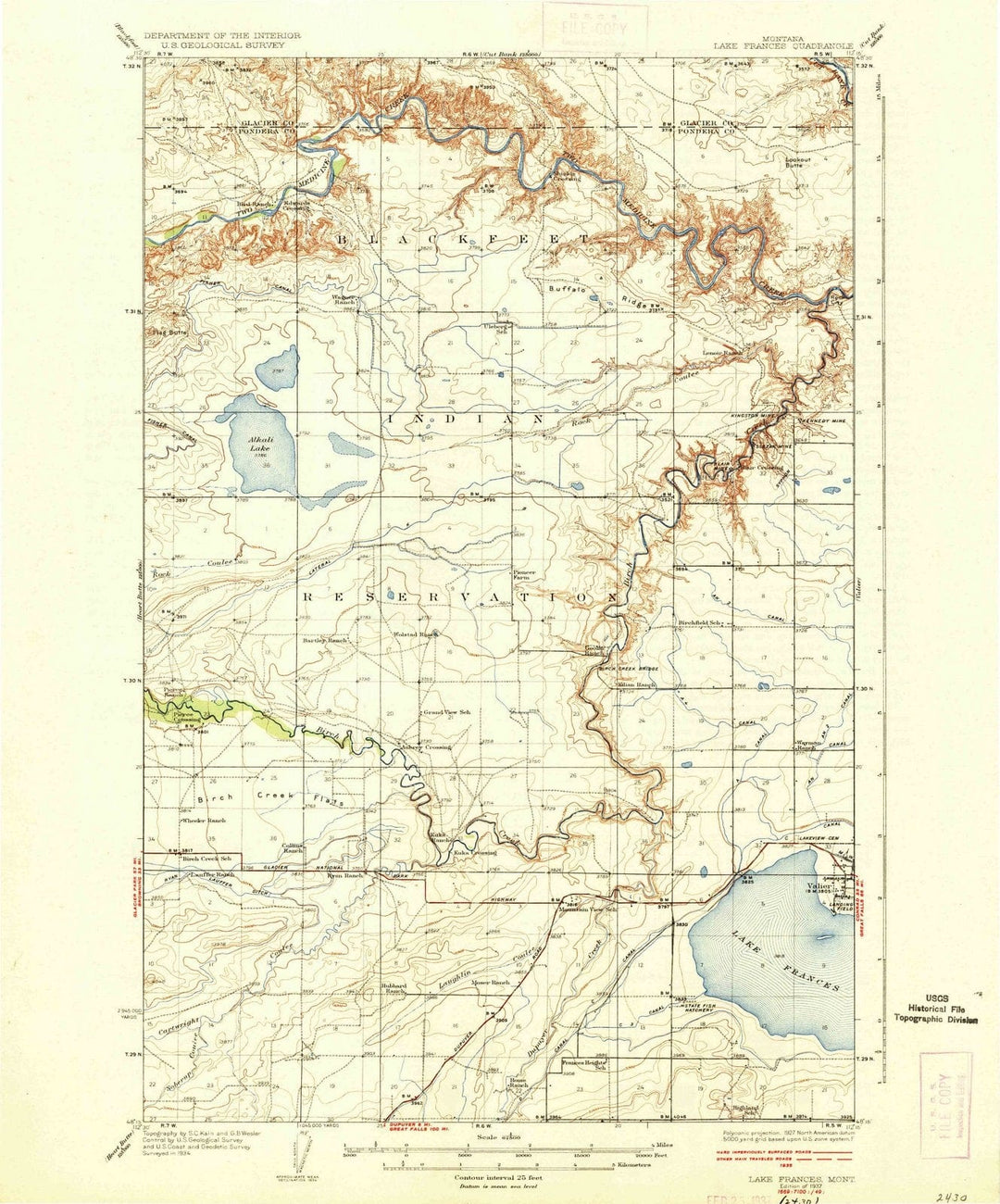 1937 Lake Frances, MT - Montana - USGS Topographic Map