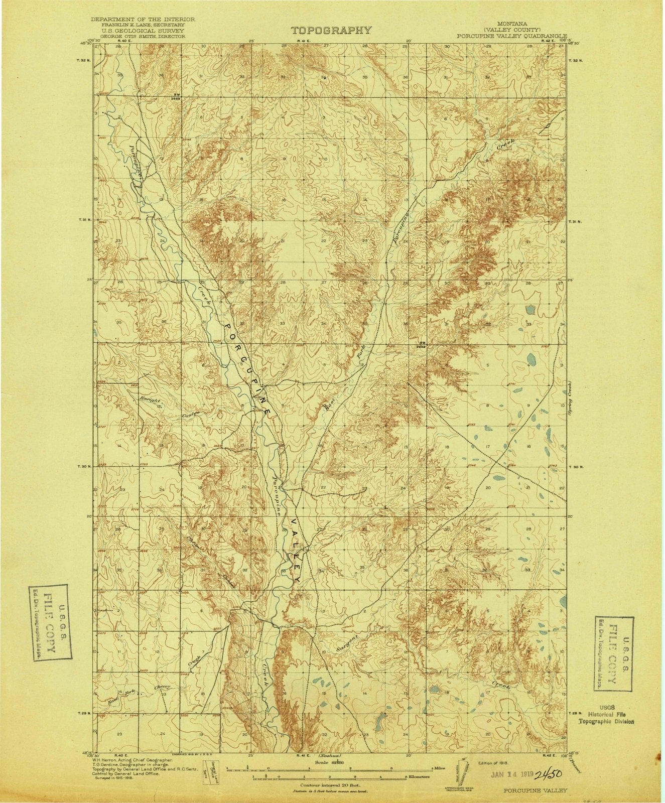 1918 Porcupine Valley, MT - Montana - USGS Topographic Map