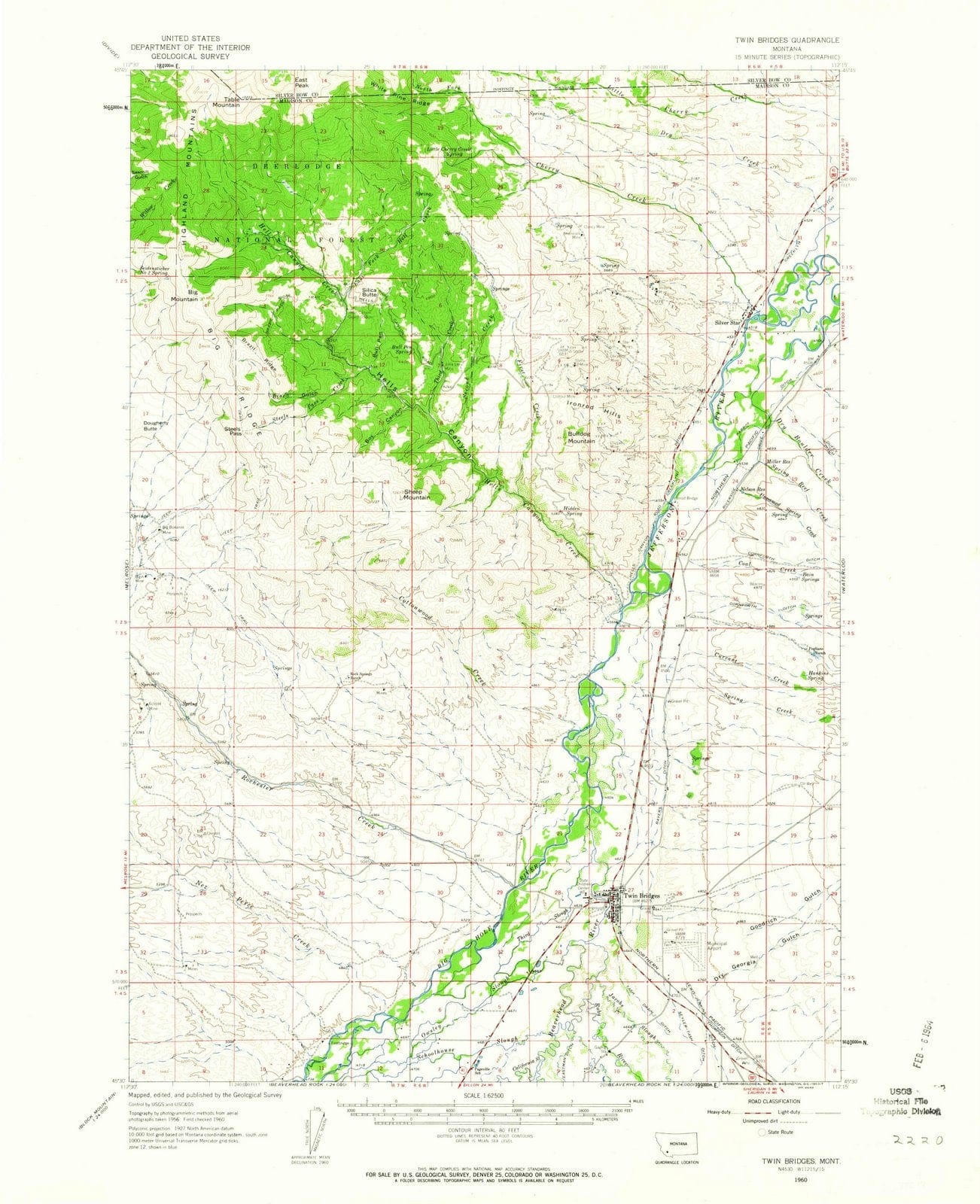 1960 Twin Bridges, MT - Montana - USGS Topographic Map