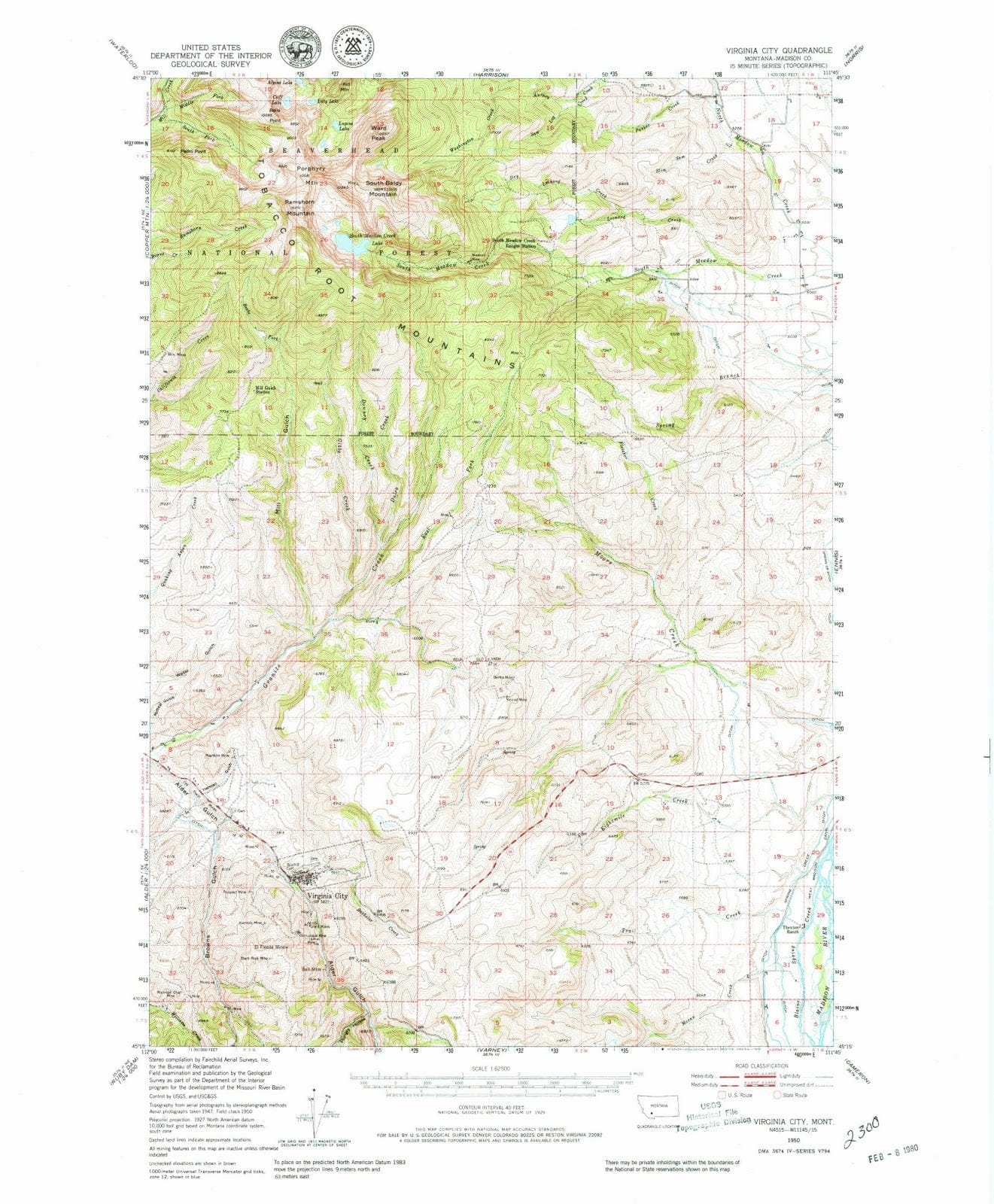 1950 Virginia City, MT - Montana - USGS Topographic Map
