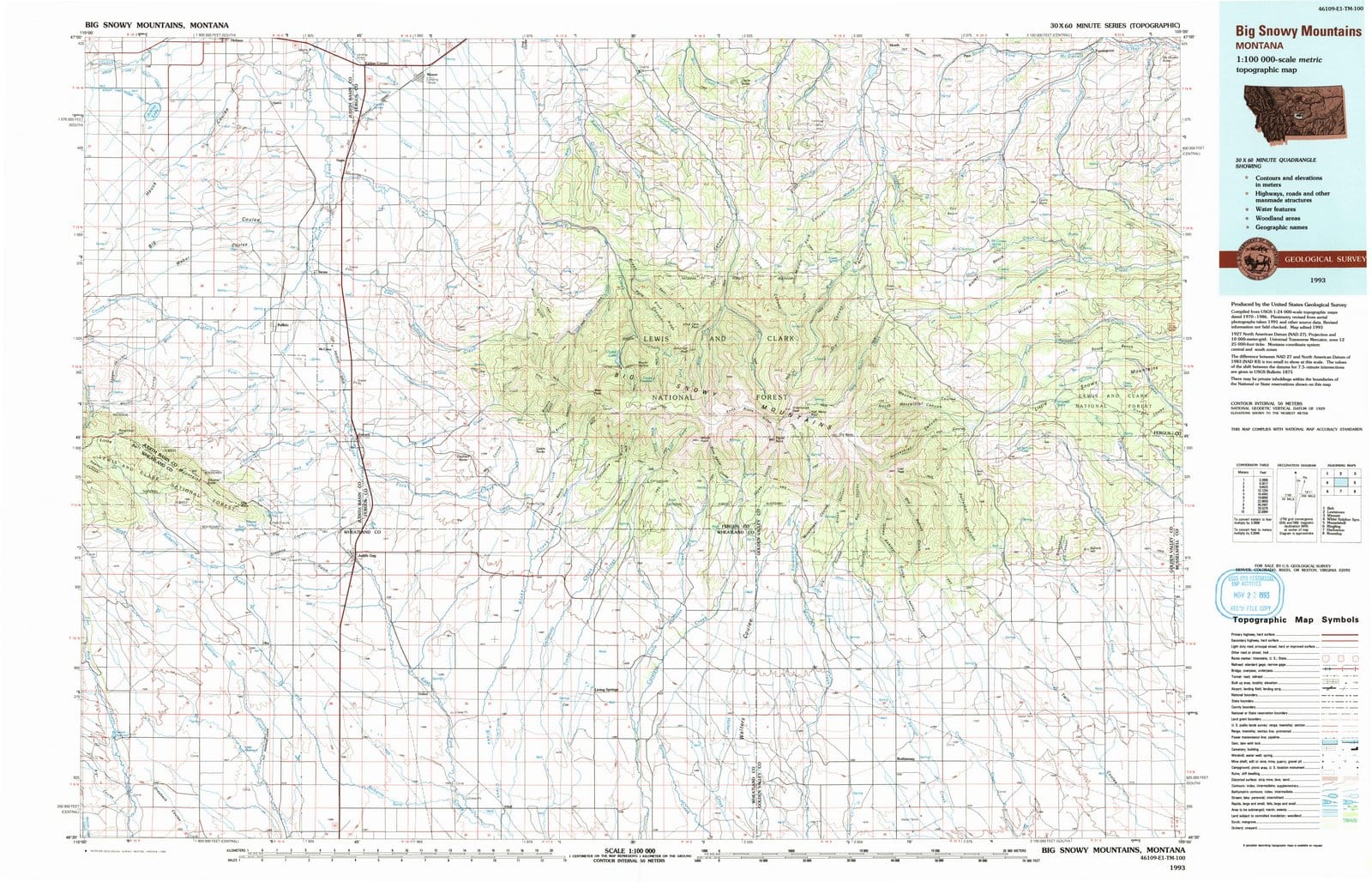 1993 Big Snowy Mountains, MT - Montana - USGS Topographic Map