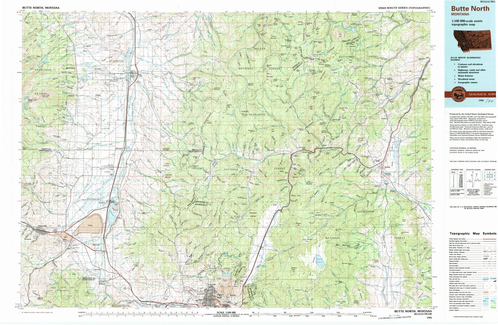 1994 Butte North, MT - Montana - USGS Topographic Map