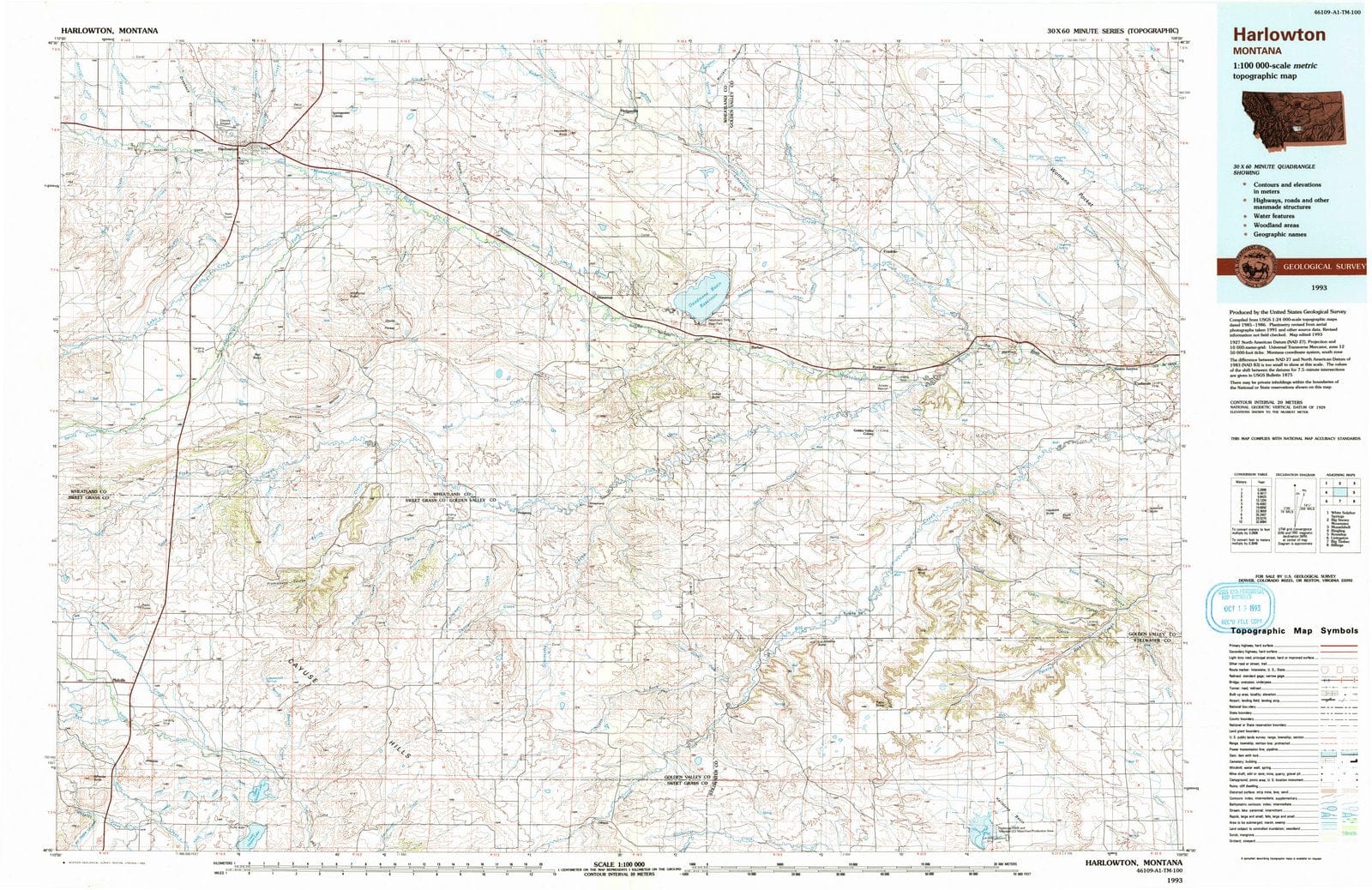 1993 Harlowton, MT - Montana - USGS Topographic Map