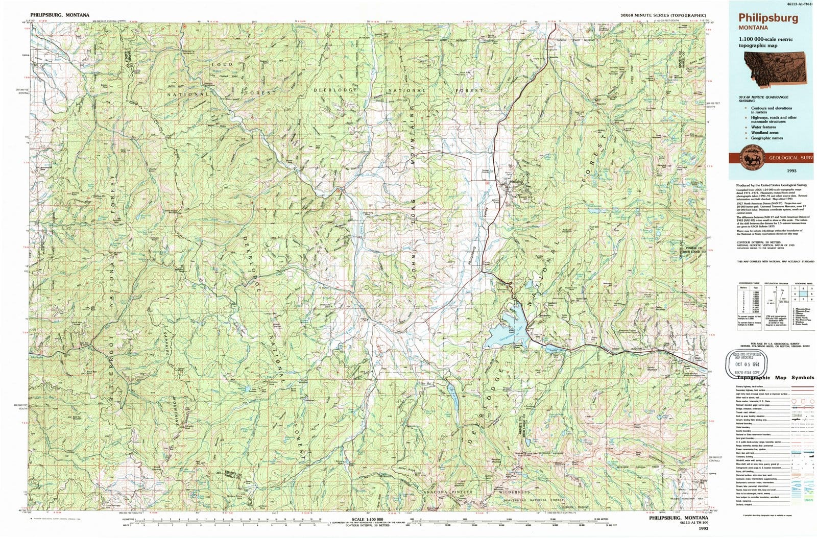1993 Philipsburg, MT - Montana - USGS Topographic Map
