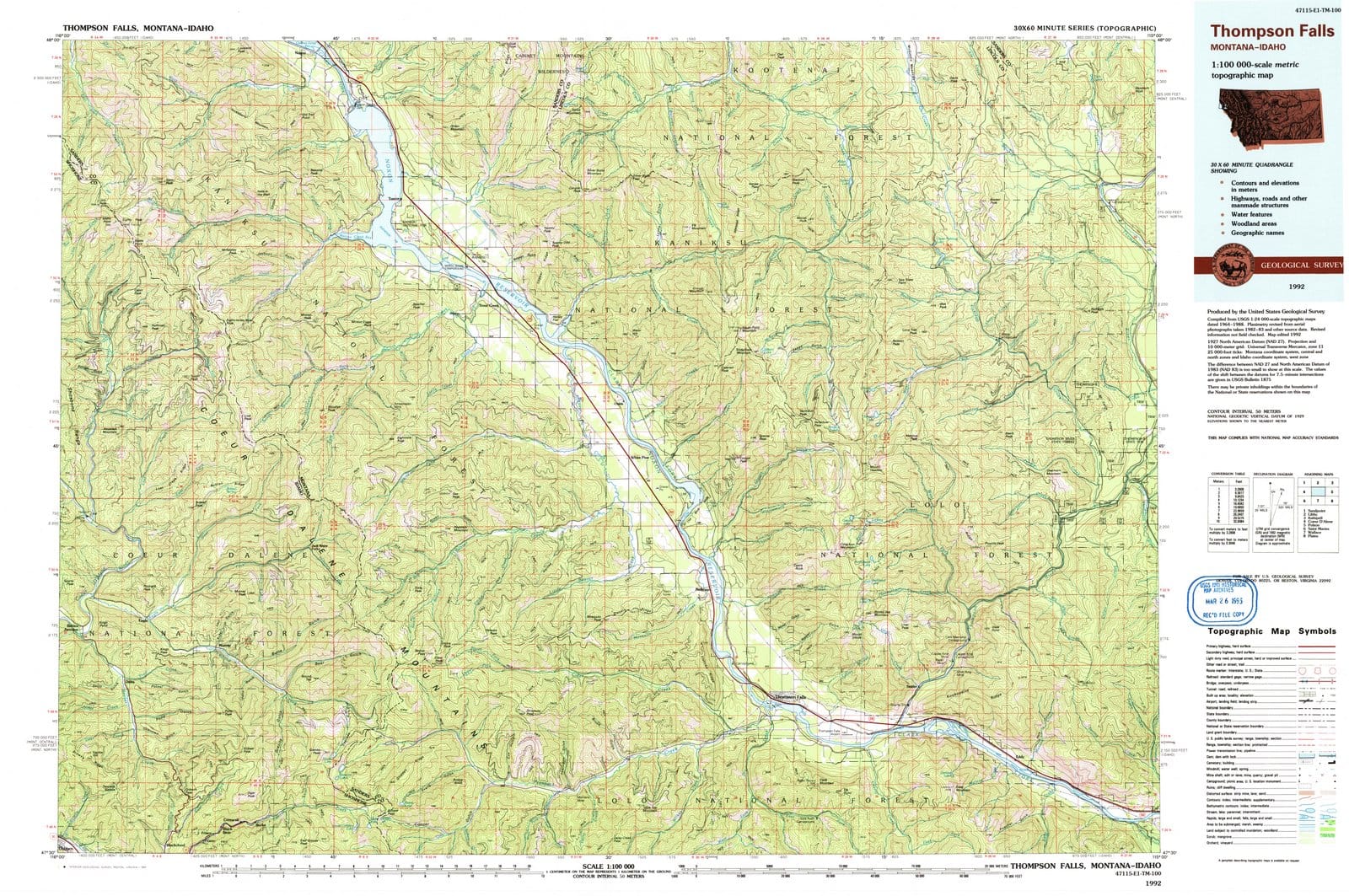 1992 Thompson Falls, MT - Montana - USGS Topographic Map