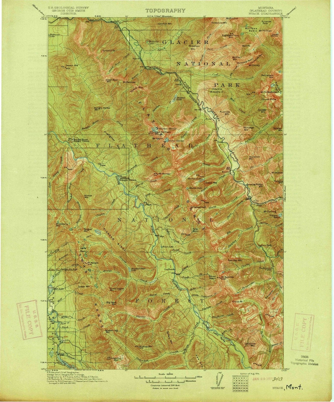 1914 Nyack, MT - Montana - USGS Topographic Map